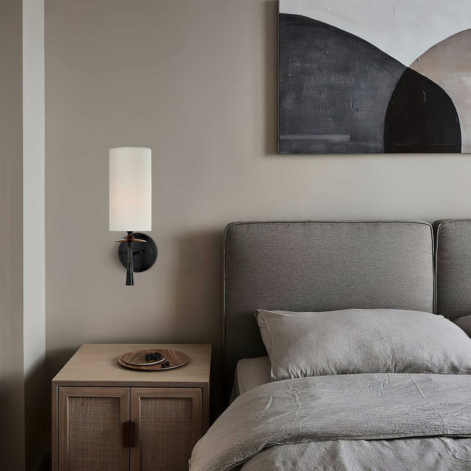Farber Fabric Wall Sconce - Modern Boho Light Fixture for Bedroom, Living Room & Hallway - Soft Glow Decorative Wall Lamp with Linen Shade (White)