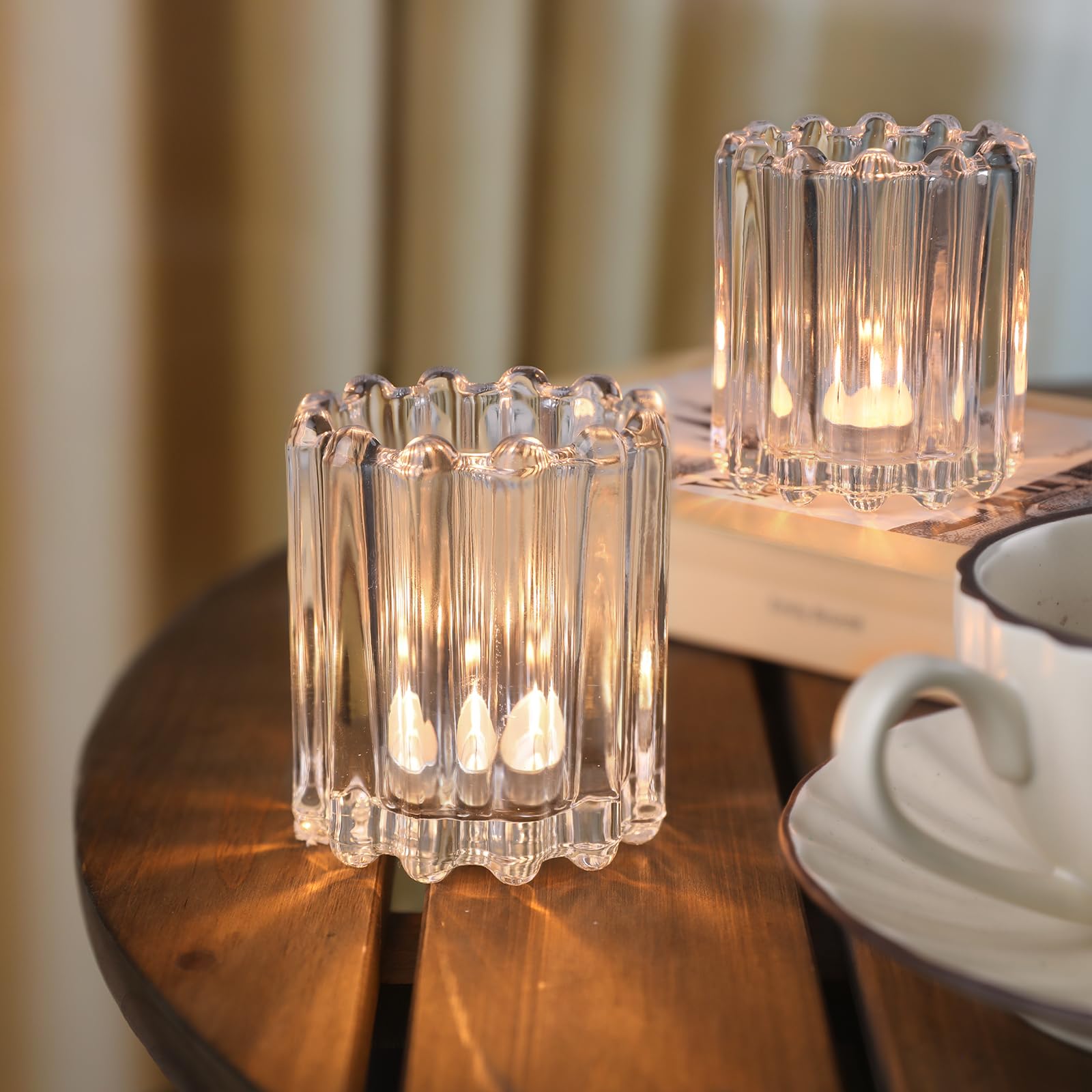 Clear Glass Votive Candle Holders Set of 6 - Ribbed Tealight Candle Holders for Wedding Centerpieces, Dinner Party Table Decor - Perfect for Romantic Ambiance, Holiday Decorations & Home Décor