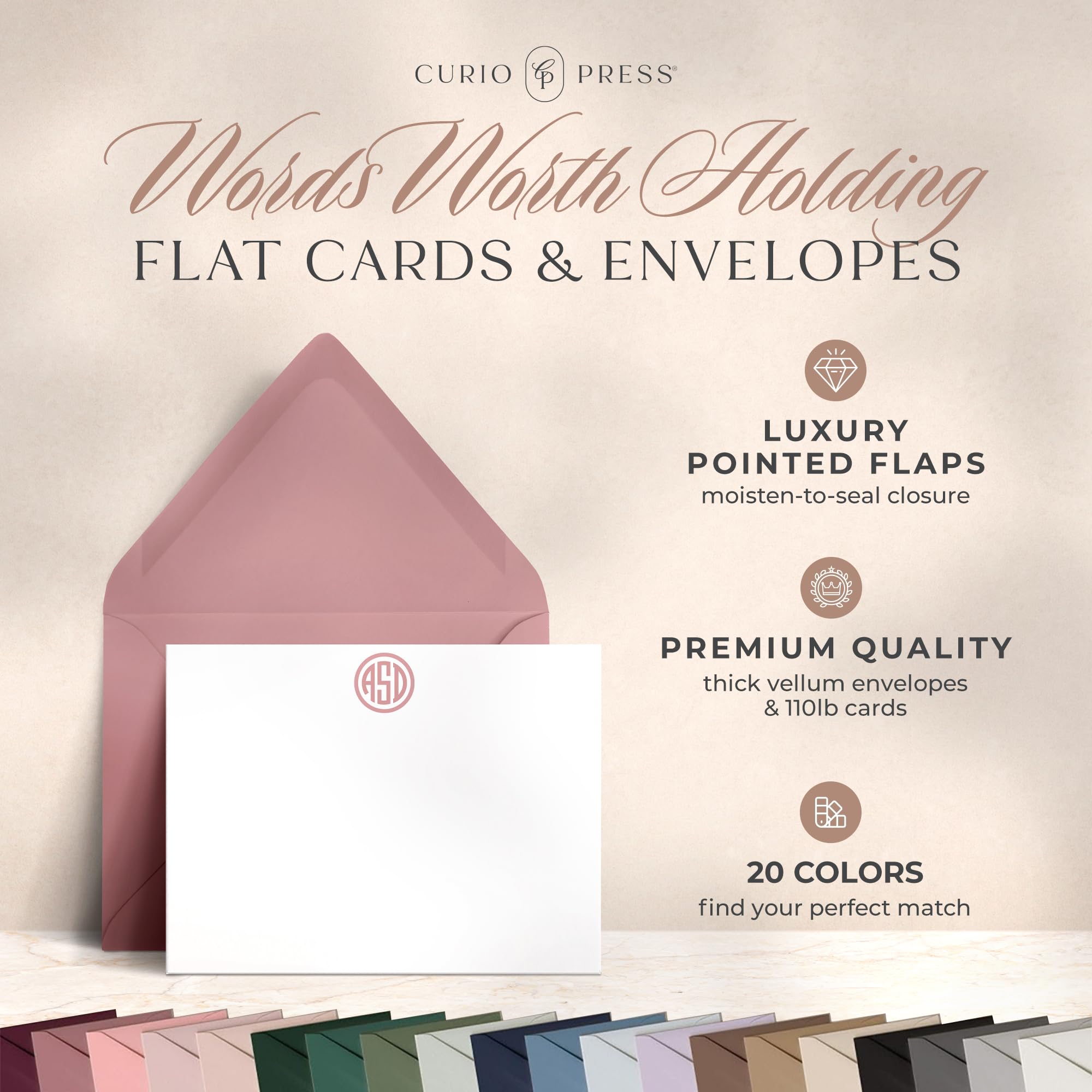 Personalized Monogrammed Notecards with Envelopes - Custom Initial Flat Stationery Set for Thank You Cards, Wedding Invitations & Gifts - Preppy Circle Design Stationery Cards