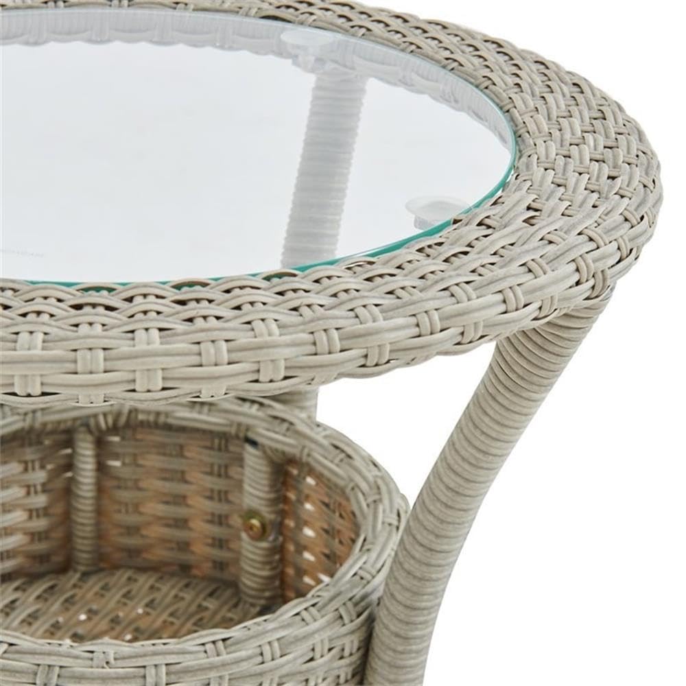 All-Weather Wicker Outdoor Glass Top Coffee Table with Storage in Beige - Perfect for Patio, Garden, and Poolside Relaxation