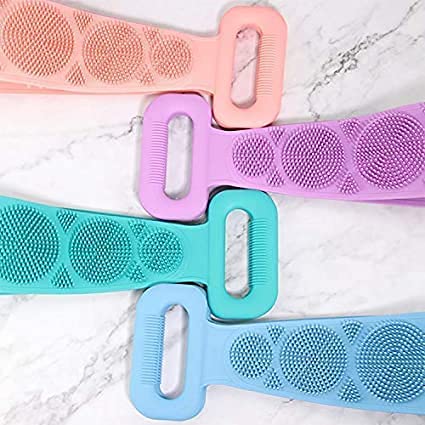 Ronest Silicone Bath Body Brush - Exfoliating Long Handle Back Scrubber for Shower & Bath, Double-Sided Soft Bristles for Smooth Skin (Pink) - Perfect for Exfoliation, Massage & Deep Cleansing in Bathroom or Spa