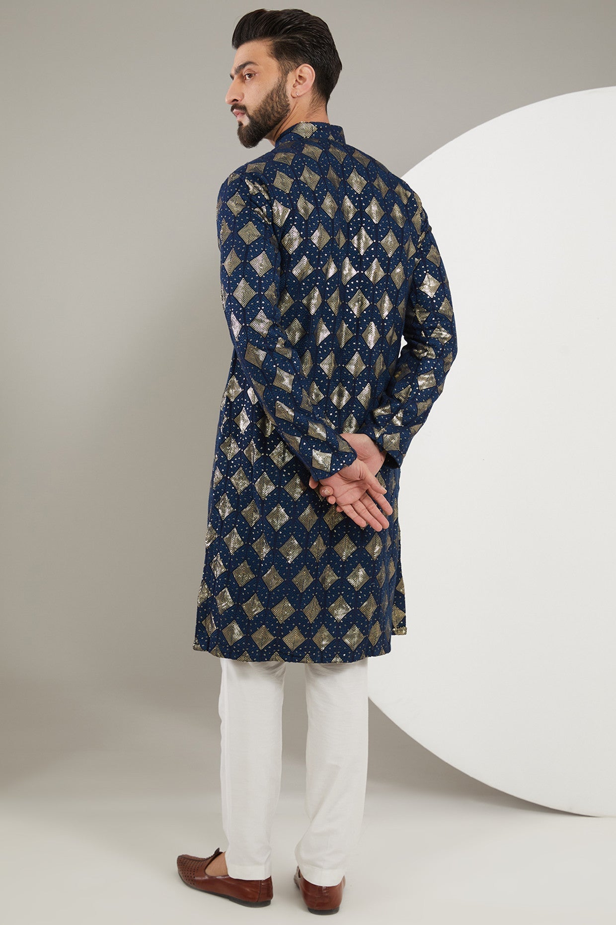 Premium Navy Blue Heavy Threadwork Kurta for Men - Traditional Embroidered Cotton Tunic - Perfect for Festivals, Weddings & Casual Wear