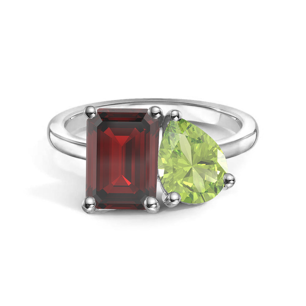 Personalized Garnet Birthstone Ring for Couples - Custom Toi et Moi Anniversary Ring for Her - Romantic Gift for Valentine's Day, Engagement or Wedding Anniversary (Perfect for February Birthdays)
