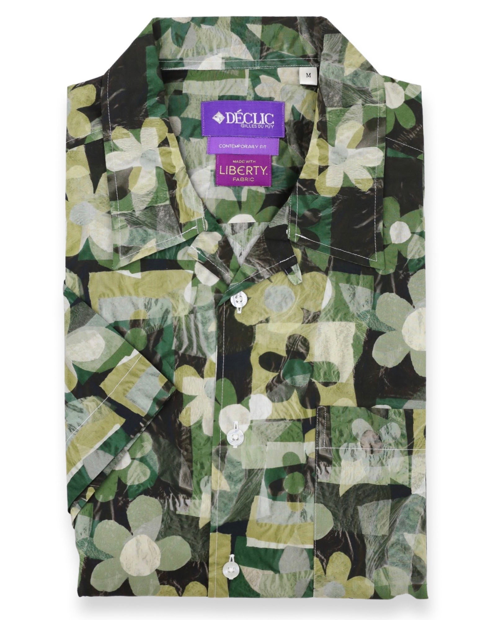 DÉCLIC Liberty Floral Print Short Sleeve Shirt for Women - Green Summer Blouse, Casual & Office Wear, Perfect for Beach Vacations and Daily Outfits