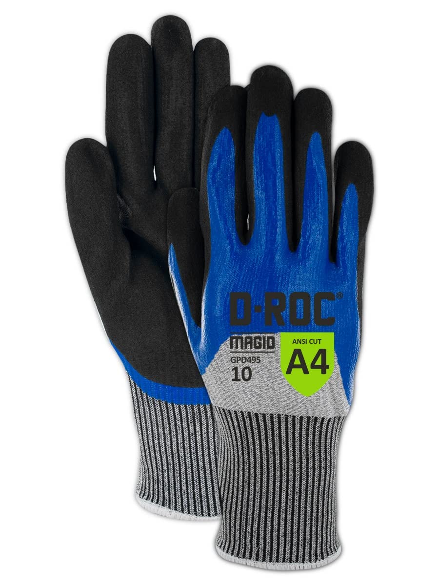 Cut Resistant Work Gloves MAGID Liquid-Grip Level A4 - 12 Pairs Sandy Nitrile Coated (Nitrix) Size 7/S - 13-Gauge Hyperon Shell for Glass Handling & Construction Safety (GPD495) - Ideal for Warehouse, Manufacturing & Sharp Material Protection