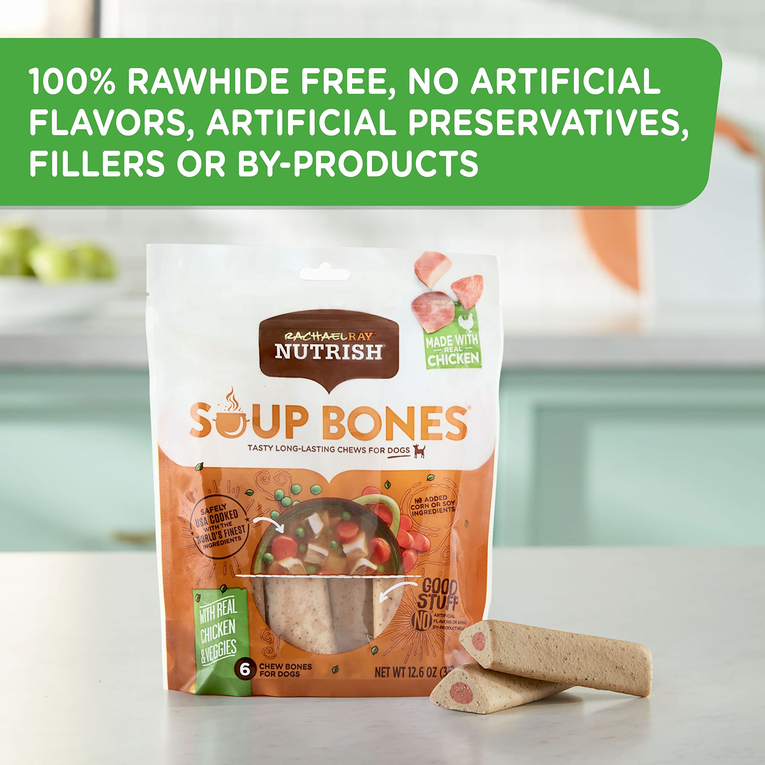 Rachael Ray Nutrish Soup Bones Dog Treats - Chicken & Veggies Flavor, 6 Count | Natural & Healthy Dog Chews for Small & Large Breeds | Perfect for Training, Rewards & Dental Health