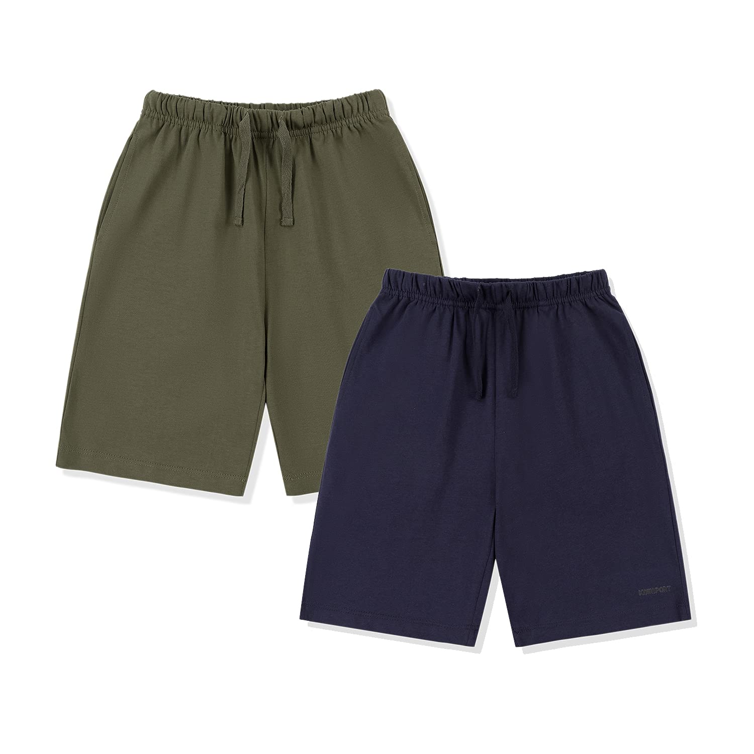 KOWSPORT 100% Cotton Kids Shorts with Pockets - 2 Pack Boys & Girls Athletic Shorts (Size 3-12 Years) - Perfect for Playtime, Sports & Summer Activities