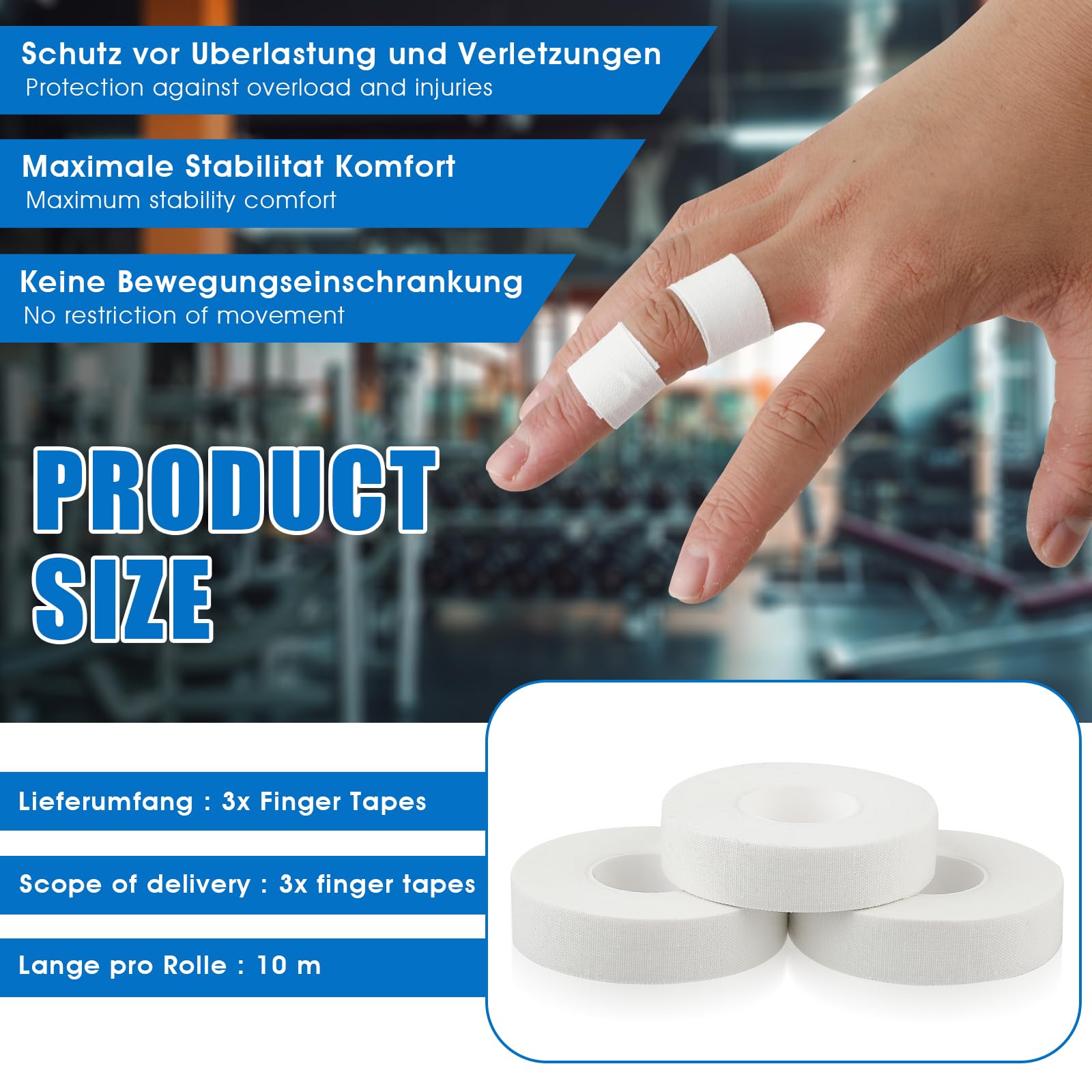 Finger Tape - 0.5 Inch x 10 Yard White Athletic Sports Tape with Extra Strong Adhesive - 3 Rolls Medical Grade First Aid Tape for Rock Climbing, Grappling, Basketball, Weightlifting & BJJ - Perfect for Injury Prevention, Joint Support & Finger Protection During Sports Training & Martial Arts