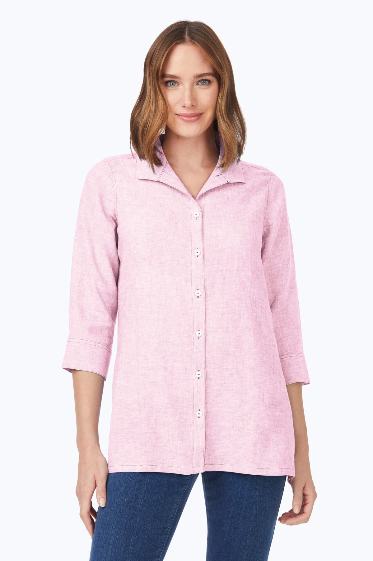 Stirling Linen 3/4 Sleeve Tunic Top for Women - Soft Breathable Linen Blouse for Casual Wear, Office & Summer Outfits