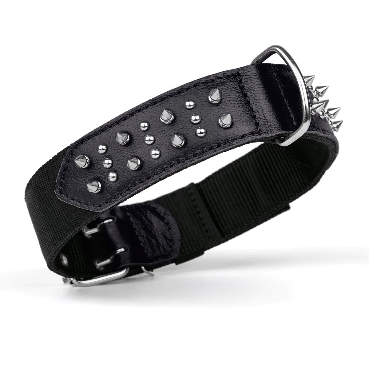 Spiked Leather Dog Collar for Large Dogs - Heavy Duty Studded Pet Collar for Training & Walking - Stylish & Durable for Pitbulls, German Shepherds (Black, Medium) - Perfect for Outdoor Adventures & Daily Walks
