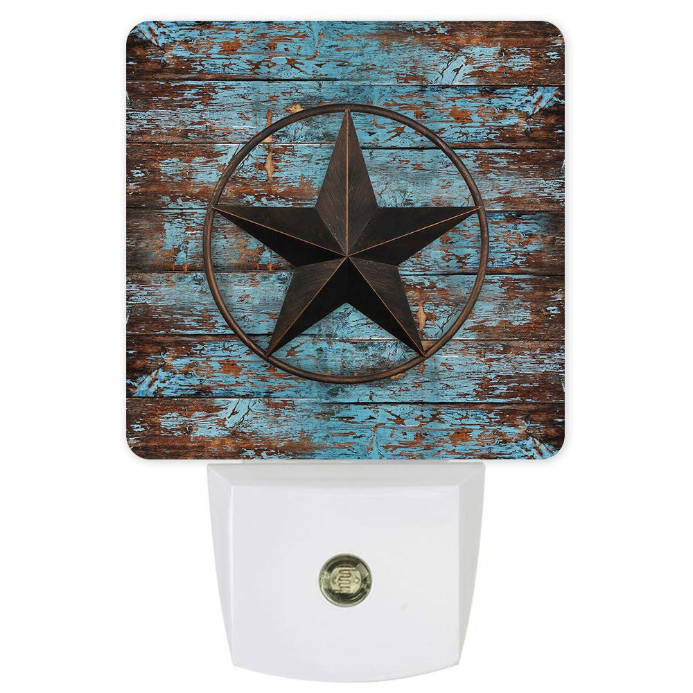 Texas Star Vintage Plug-in LED Night Light with Auto Dusk-to-Dawn Sensor - Rustic Wood Wall Decor for Bedroom, Bathroom, Kitchen, Nursery, Hallway & Stairs | Perfect for Safe Nighttime Navigation and Cozy Ambiance
