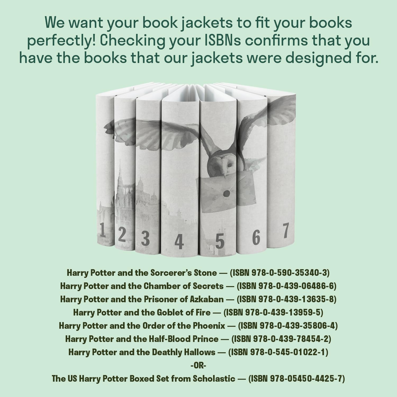 Juniper Books - Harry Potter Series Hardcover Book Covers with Castle & Owl Design - Premium Dust Jackets for HP Book Collection (Books Not Included) - Perfect for Potterhead Collectors & Home Library Decor