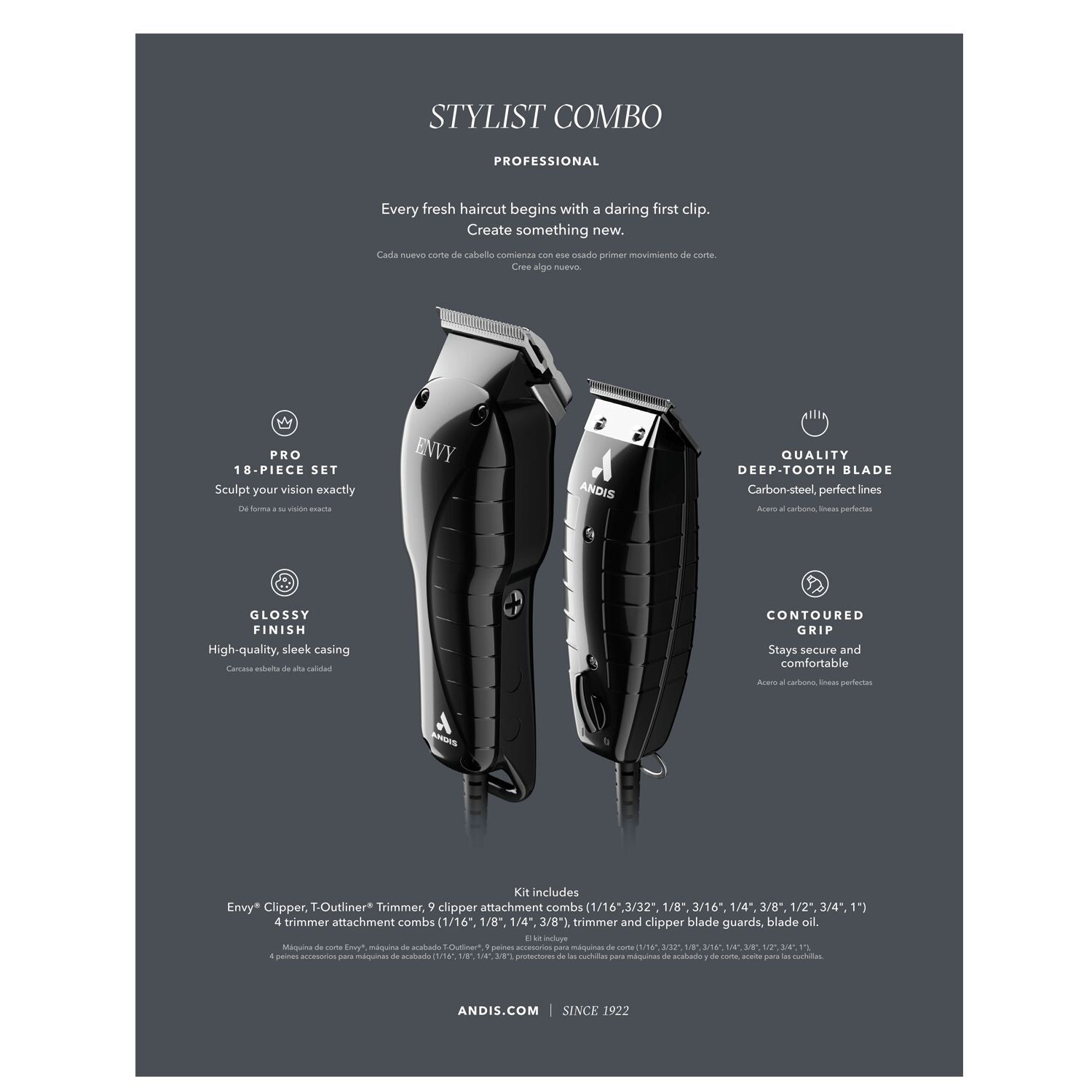 Andis Stylist Envy Combo Kit - Professional Hair Clipper & Trimmer Set for Barbers & Stylists | Perfect for Home Haircuts, Salon Use & Pet Grooming