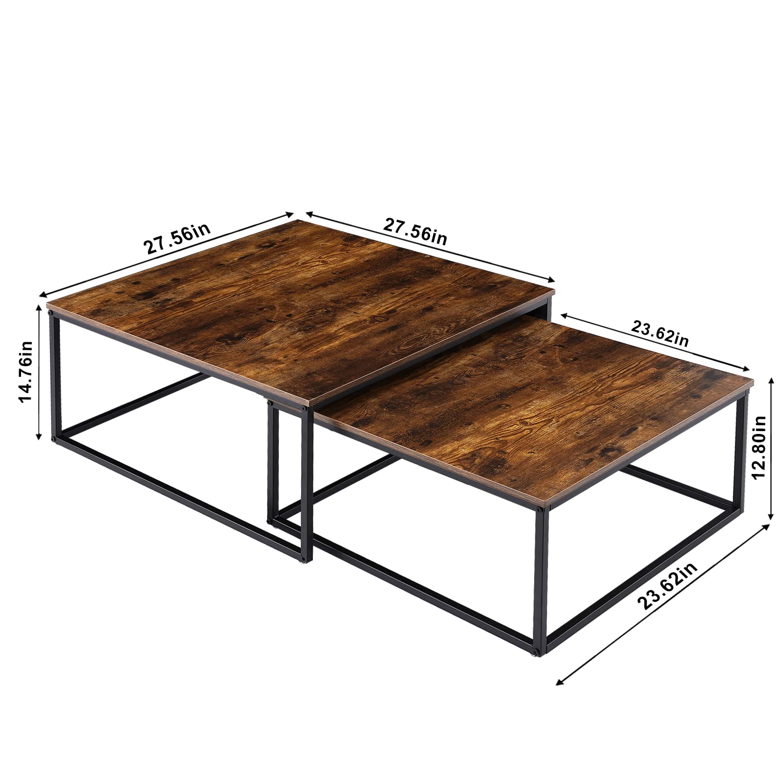 Modern Nesting Coffee Table Set - Rectangular Living Room Tables with Storage, Stylish & Space-Saving Furniture for Small Spaces | Perfect for Apartments, Condos and Cozy Home Decor
