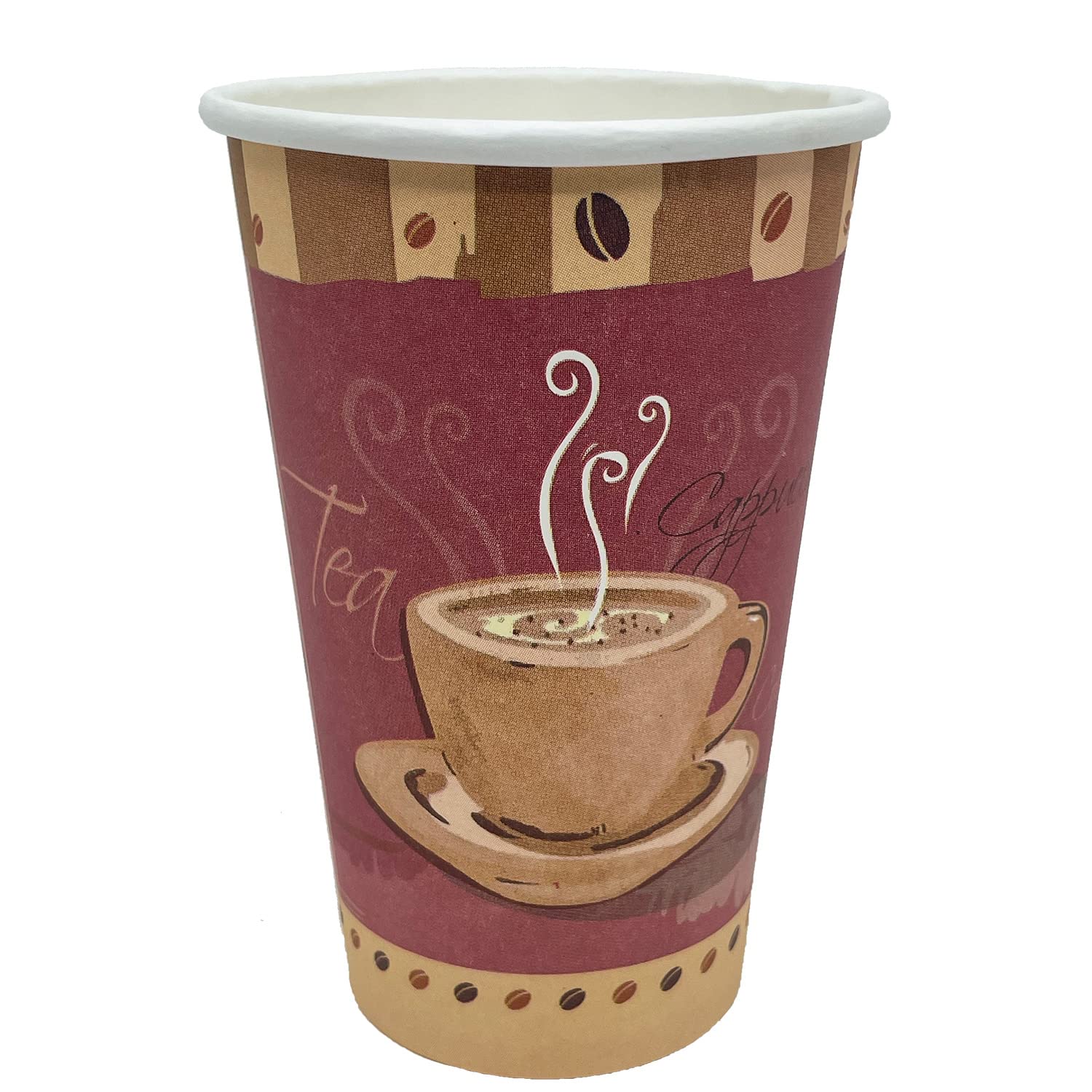 16oz Disposable Printed Colored Tea & Coffee Cups with Flat Tear-Back White Lids - 2000 Count Bulk Pack for Hot/Cold Beverages, Coffee, Tea & Soup - Perfect for Thanksgiving, Parties, Cafes & Office Events