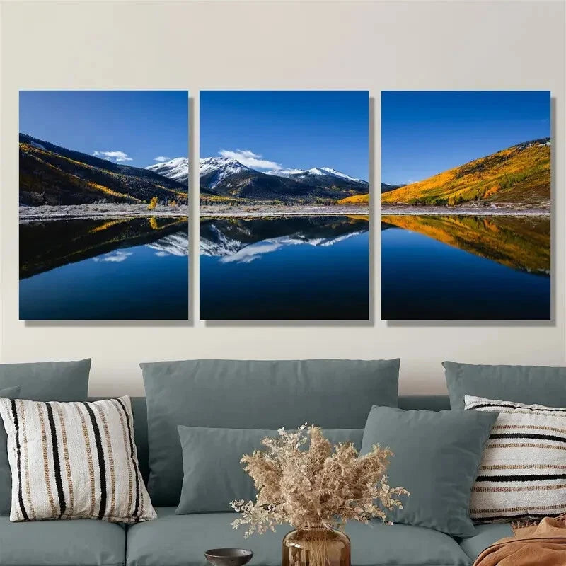 3-Piece Nature Scenery Metal Wall Art - Lakes, Mountains & Forest Landscape Prints - Ready to Hang Home Decor for Living Room, Bedroom or Office