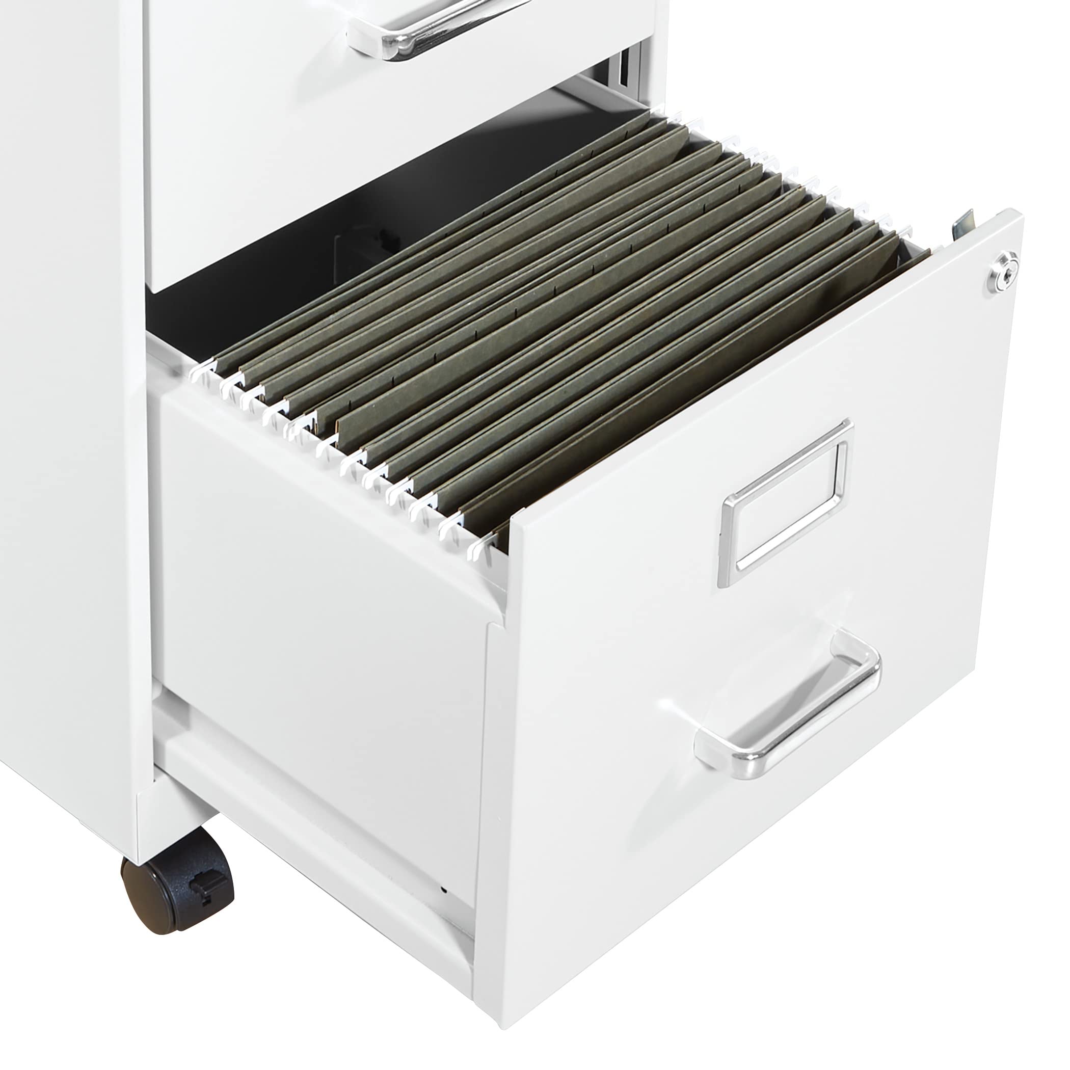 OSP Home Furnishings 2-Drawer Mobile Locking Metal File Cabinet, White - Office Storage Solution for Documents & Supplies | Rolling File Cabinet for Home & Business Use