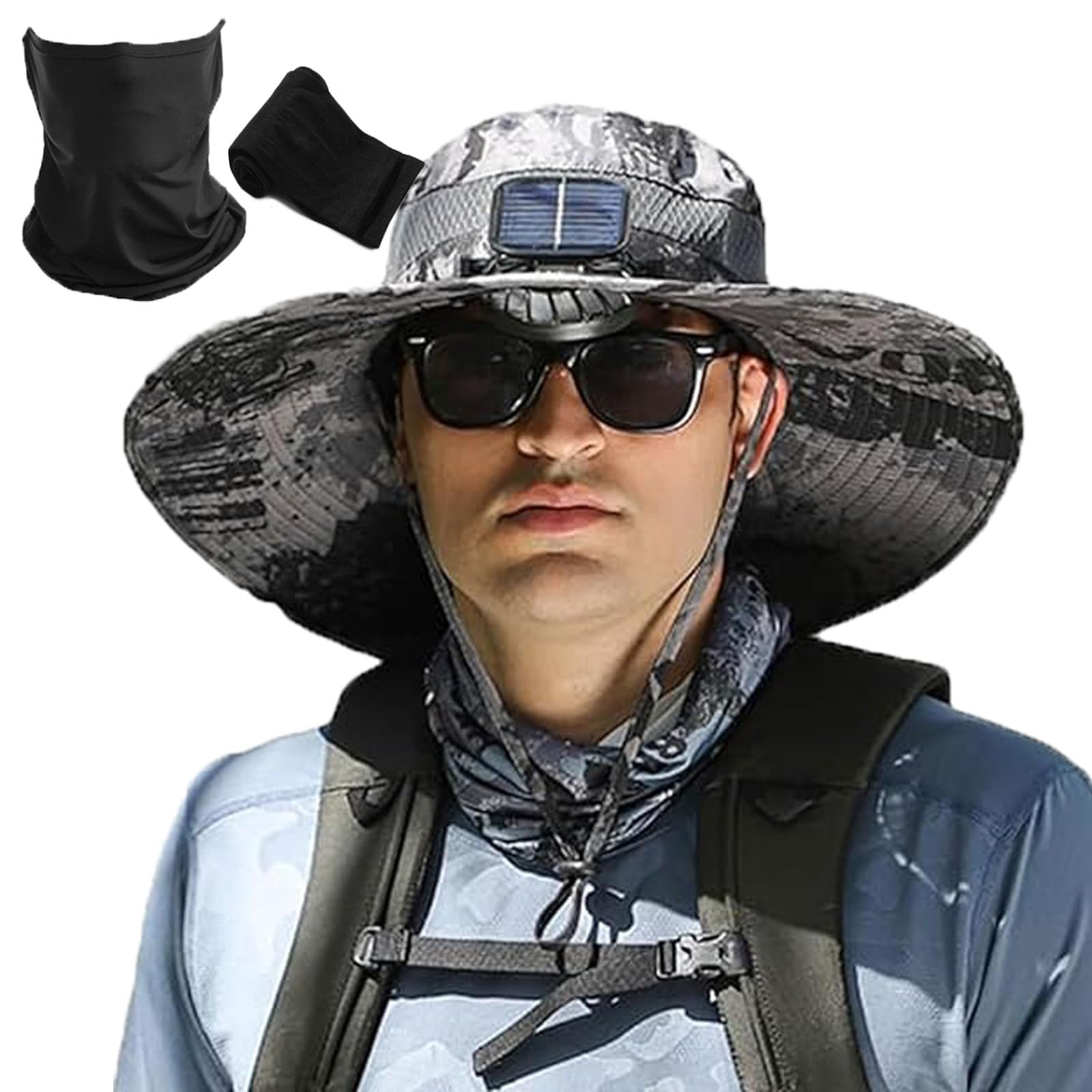 Solar Powered Wide Brim Sun Hat with Built-in Cooling Fan - UV Protection Outdoor Hat for Fishing, Hiking & Gardening - USB Rechargeable Summer Sun Hat for Men & Women