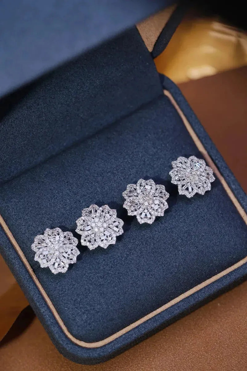 18K White Gold Diamond Stud Earrings for Women - 0.90ct Natural Real Diamonds, Romantic Flower Design Wedding Jewelry | Perfect for Bridal, Anniversary Gifts & Special Occasions