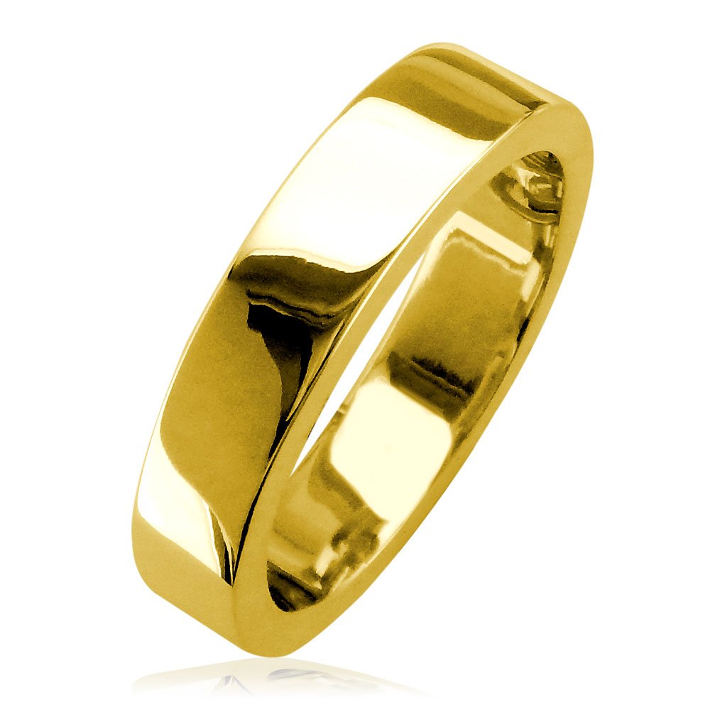 18k Yellow Gold Men's Classic Plain Flat Square Edge Wedding Band - 5mm Wide for Engagement, Anniversary & Everyday Wear