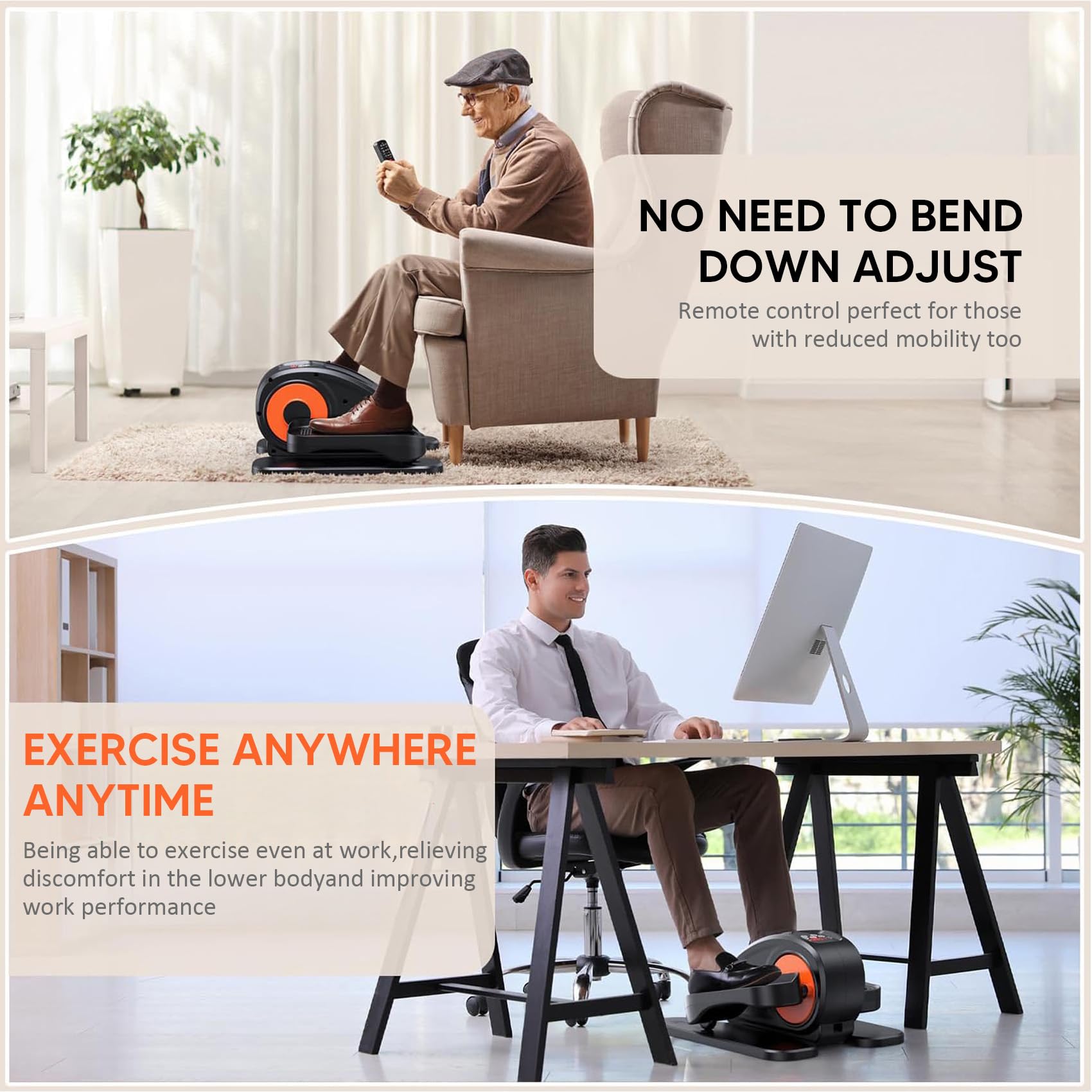 Under Desk Elliptical Machine - Electric Foot Pedal Exerciser with Remote Control | Compact & Portable Seated Elliptical Trainer for Home & Office | Perfect for Work from Home, Watching TV or Rehab Therapy