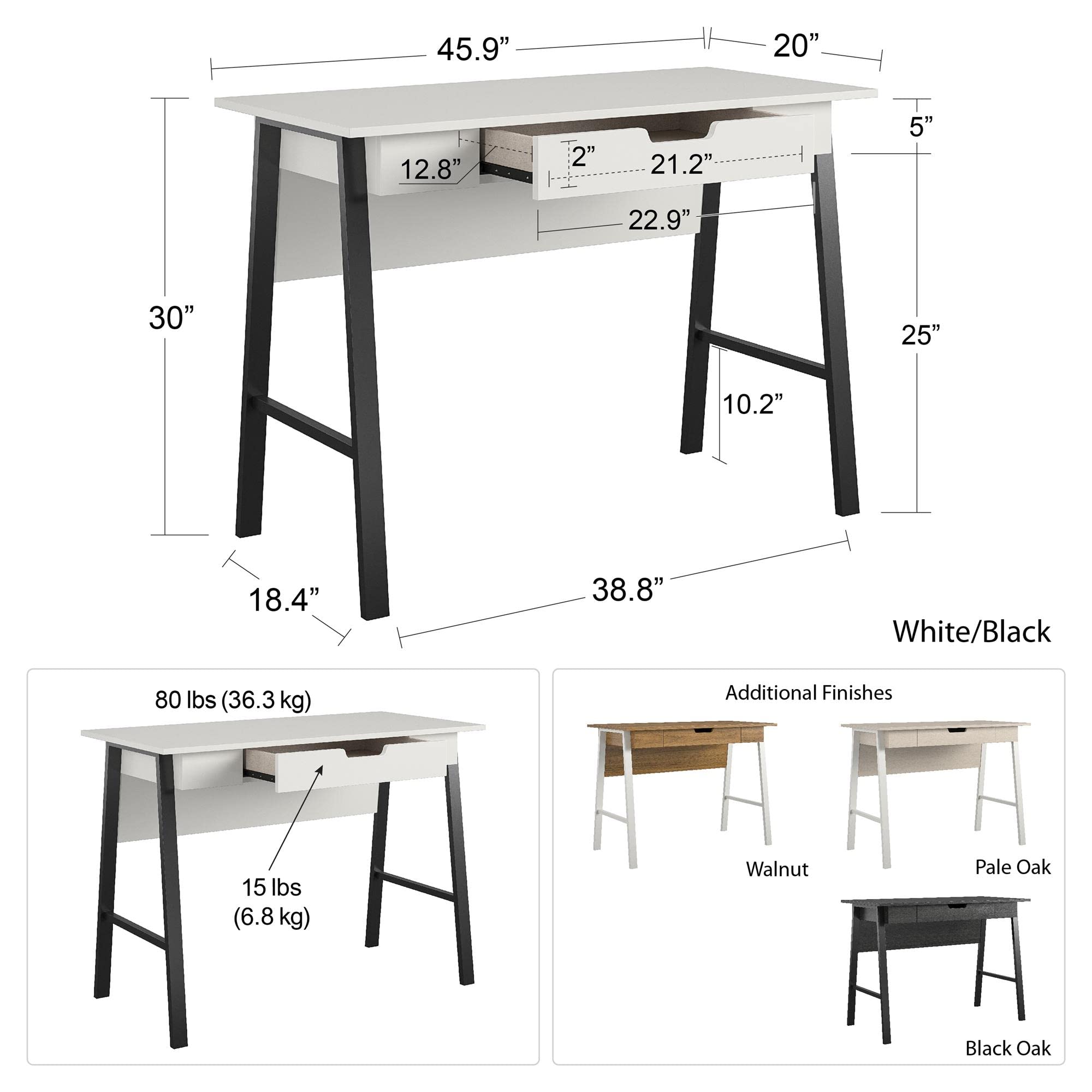 Ameriwood Home Oxford Computer Desk, Walnut Finish - Modern Writing Desk for Home Office, Study & Small Spaces - Compact Workstation for Laptops & PCs