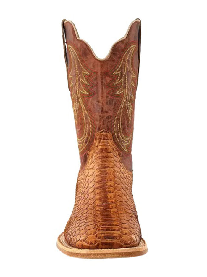 R.Watson RW7915 Men's Western Boots - Genuine Python Leather, Wide Square Toe, Camel Color - Perfect for Cowboy Rides, Country Music Festivals & Western Fashion