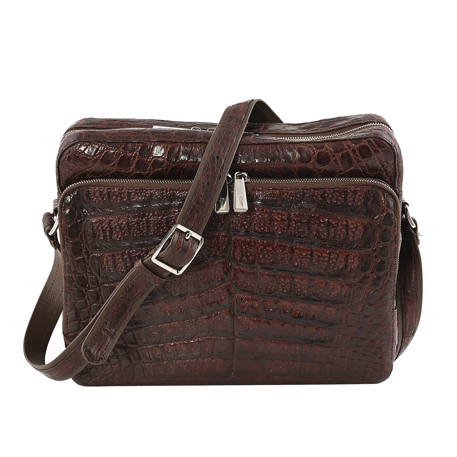 Organic Caiman Crocodile Shoulder Bag for Women - Genuine Leather Zipper Closure Handbag Purse | Elegant Crossbody Bag for Work, Travel & Evening Out