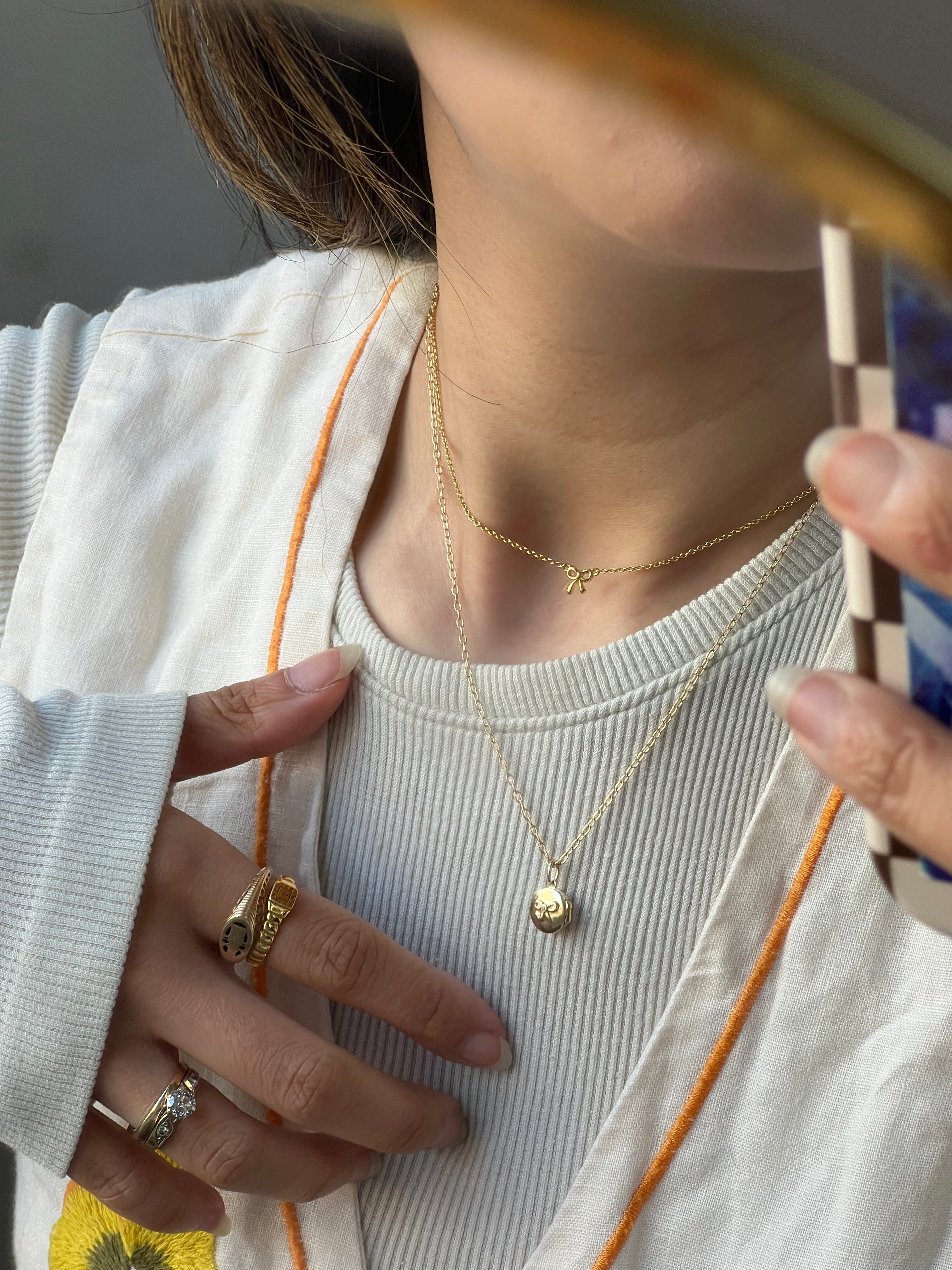 9K Solid Gold Engravable Locket Pendant - Carla Bow Style | Perfect for Valentine's Gifts, Anniversary Presents & Personalized Jewelry
