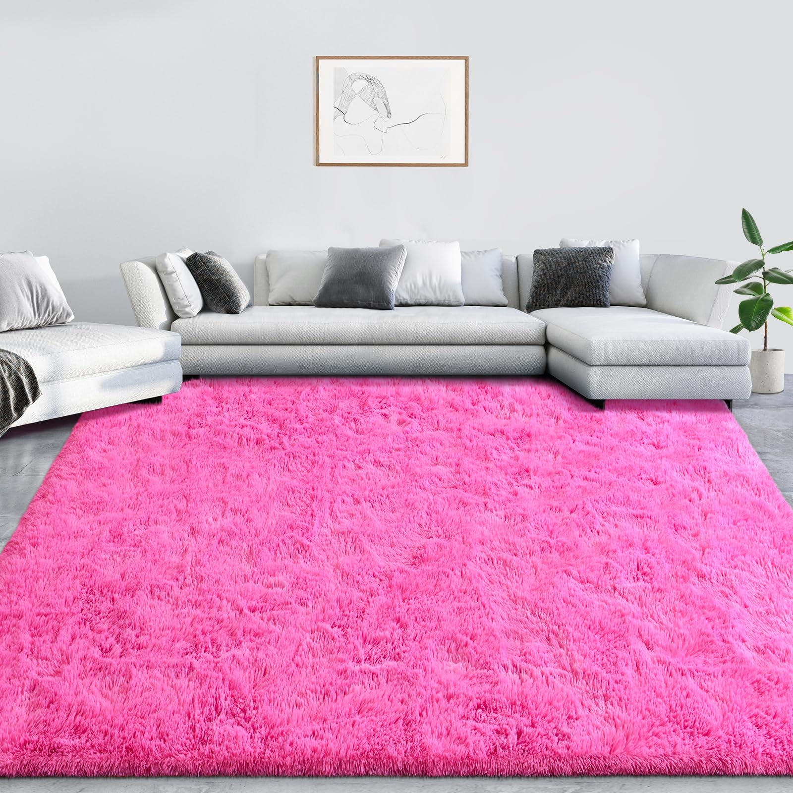 Lascpt Super Soft Shag Area Rug 5x8 ft - Plush Pink Fuzzy Carpet for Living Room, Girls Bedroom, Kids Room & Nursery | Modern Home Decor for Dorms, Office & Women's Spaces | Cozy Floor Mat for Relaxation & Play Areas