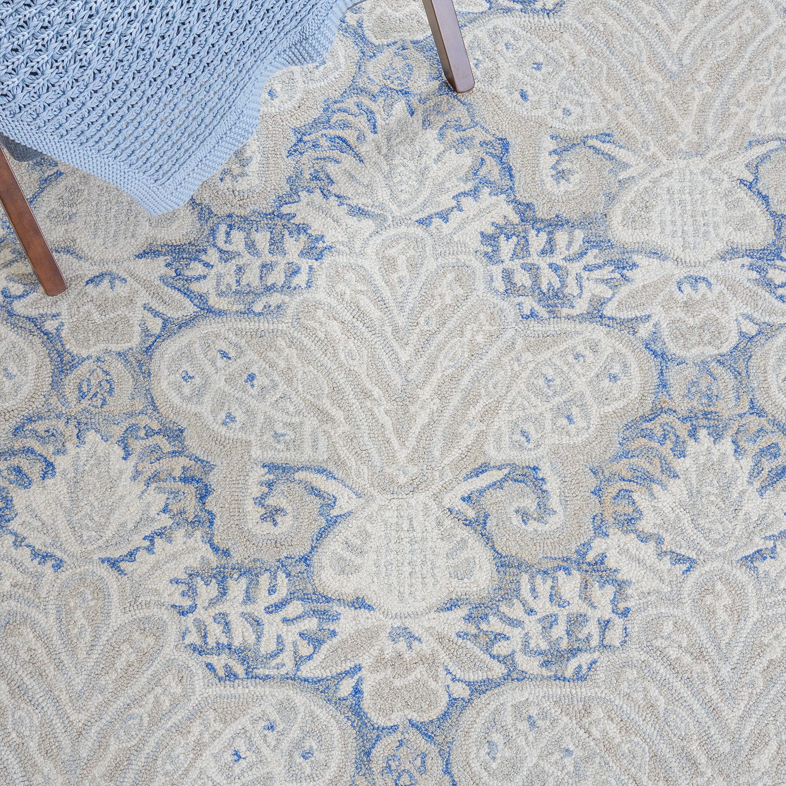 SAFAVIEH Micro-Loop Collection Handmade Wool Area Rug - 5' Square Blue & Ivory, Non-Slip Living Room Rug, Bedroom Carpet for High Traffic Areas | Durable Floor Mat for Home Decor, Office & Entryway (MLP539M)
