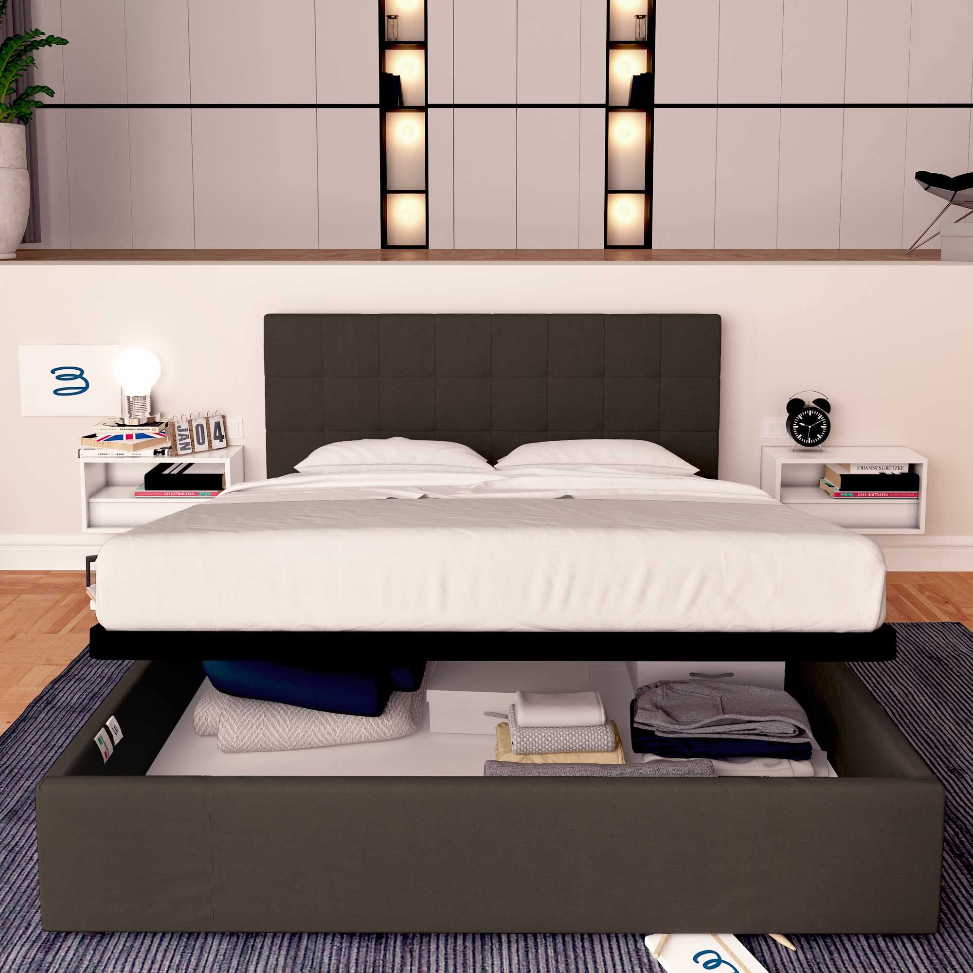 Baldiflex Dublin Fabric Double Bed Frame with Storage, Slatted Base for Single Mattresses, 180x200cm, Elegant Headboard, Brown - Perfect for Small Bedrooms & Guest Rooms