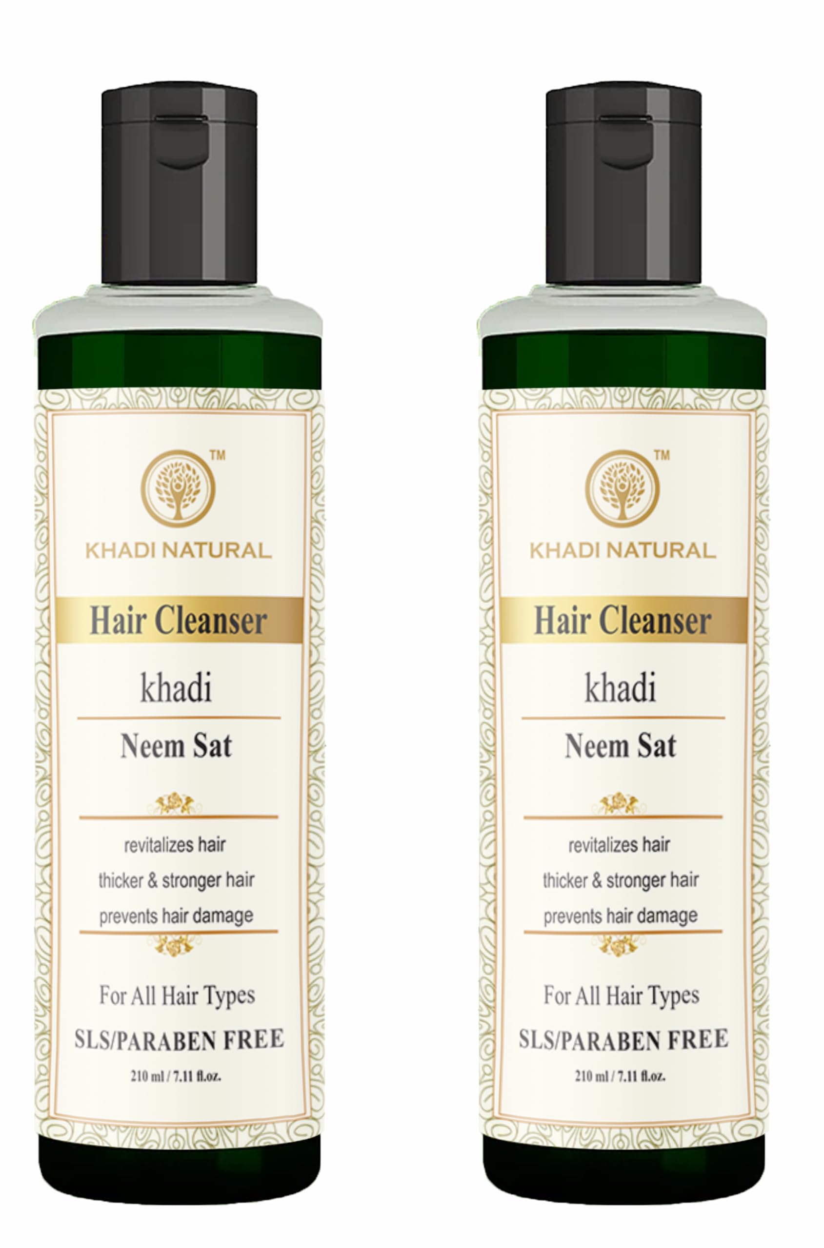 Khadi Natural Neem Sat Hair Shampoo for Thick & Strong Hair Growth | Organic Ayurvedic Cleanser for Healthy Scalp | Paraben-Free, Sulfate-Free Formula | Works for All Hair Types | 210ml (2-Pack) | Perfect for Daily Hair Care & Scalp Nourishment