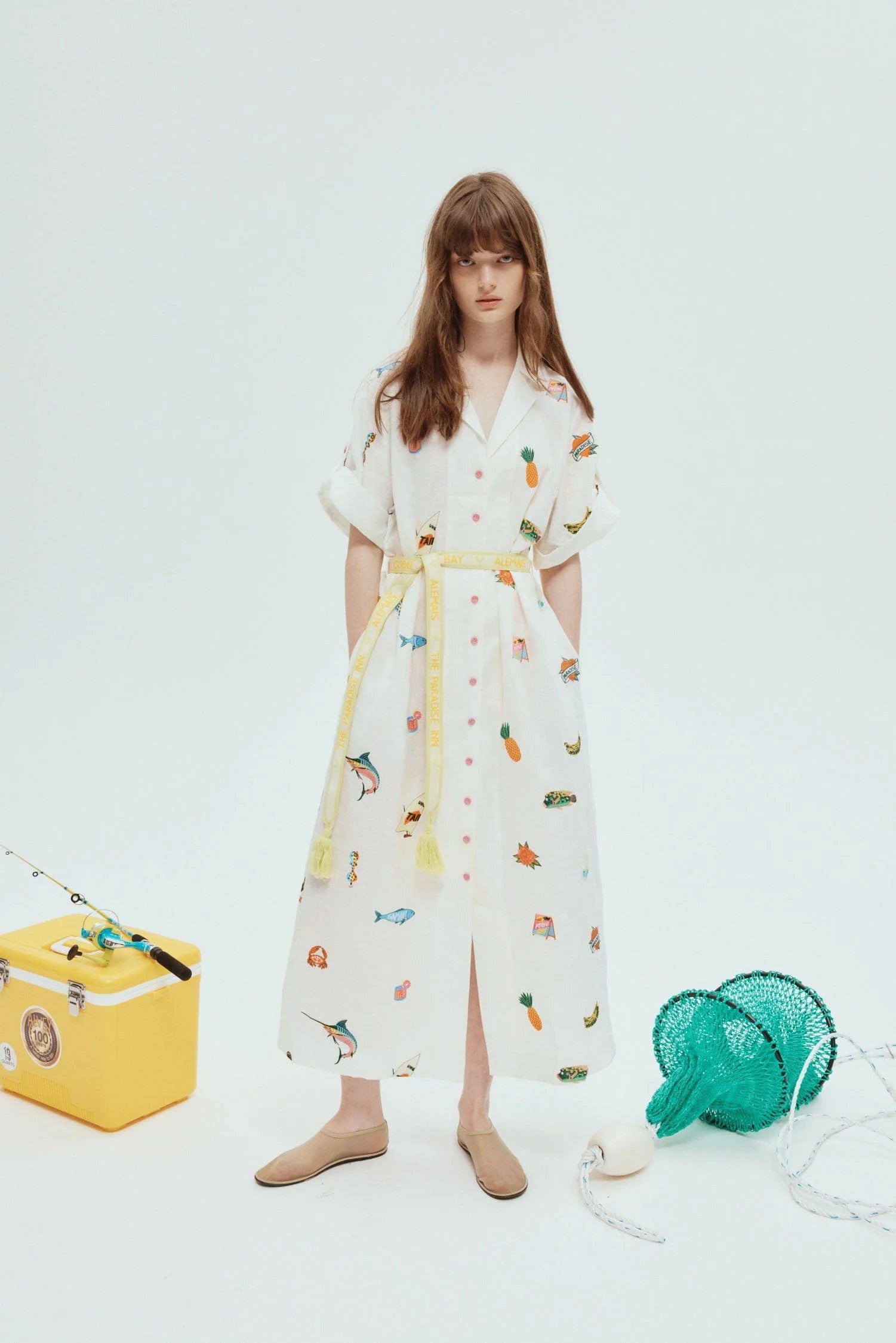 Blue Marlin Embroidered Shirt Dress for Women - Stylish Summer Casual Wear for Beach, Vacation & Everyday Outfits