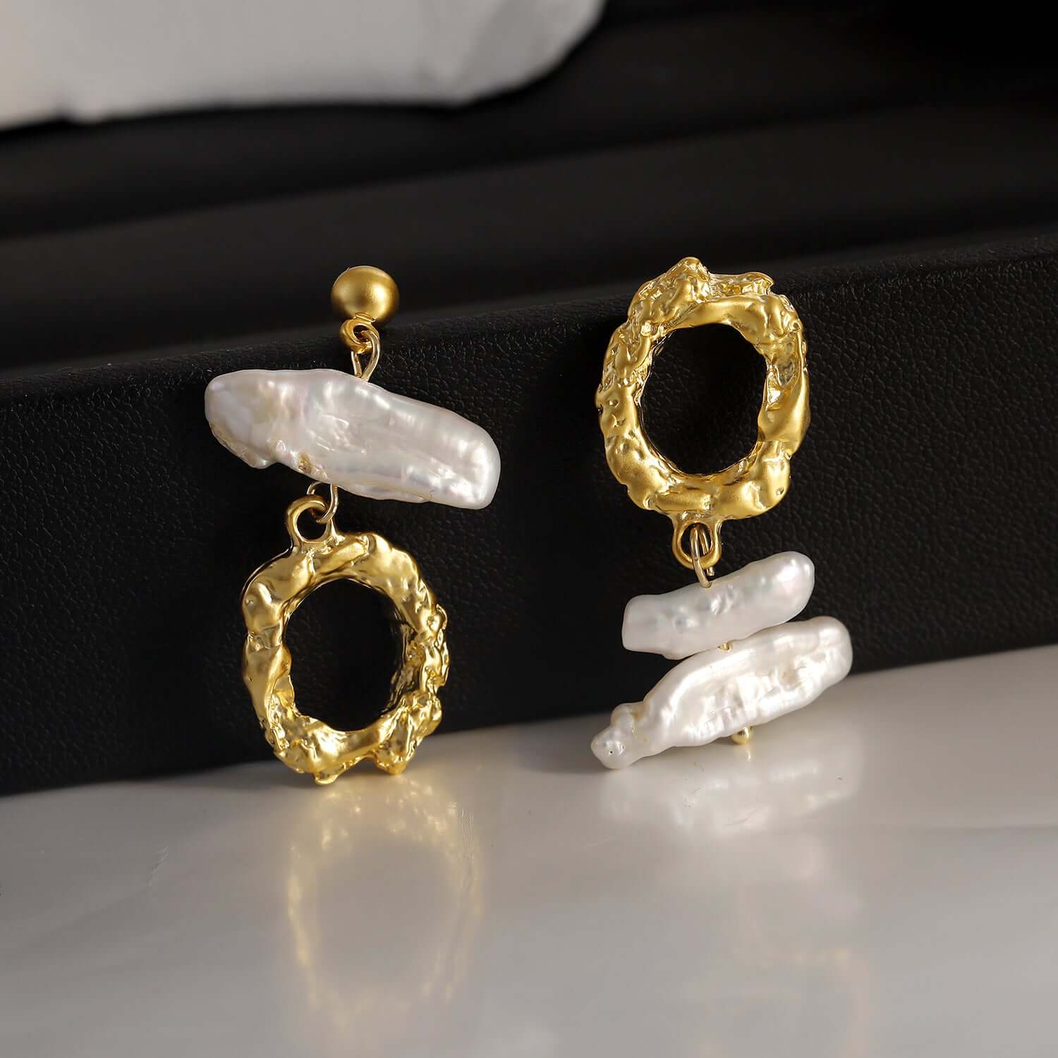 Elegant Asymmetric French Freshwater Pearl Drop Earrings for Women | DMS182 | Perfect for Weddings, Parties & Special Occasions