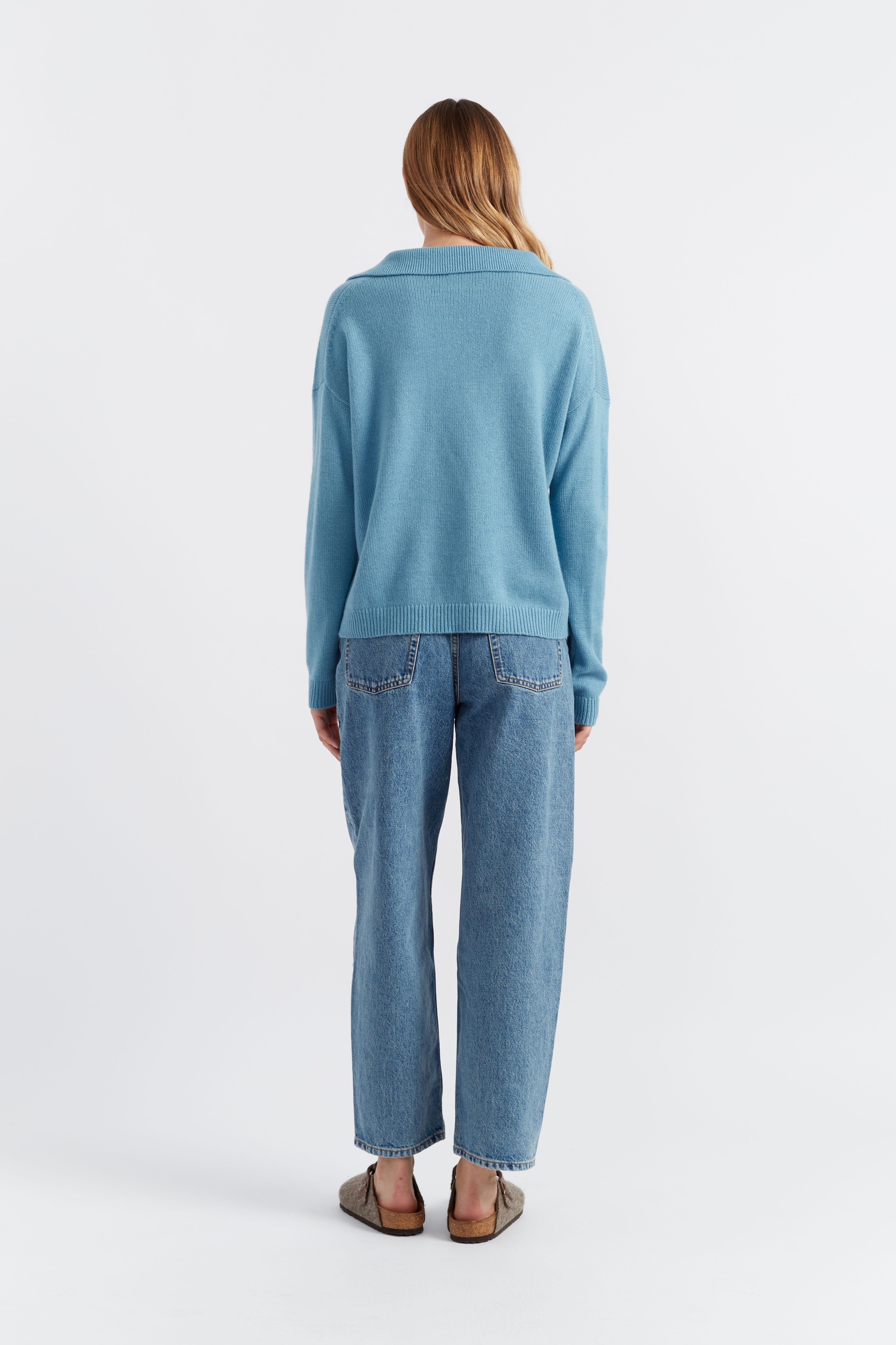 Sky Blue Cashmere Sweater with Cloud Collar - Soft & Warm Winter Pullover for Women - Perfect for Office, Dates & Cozy Evenings
