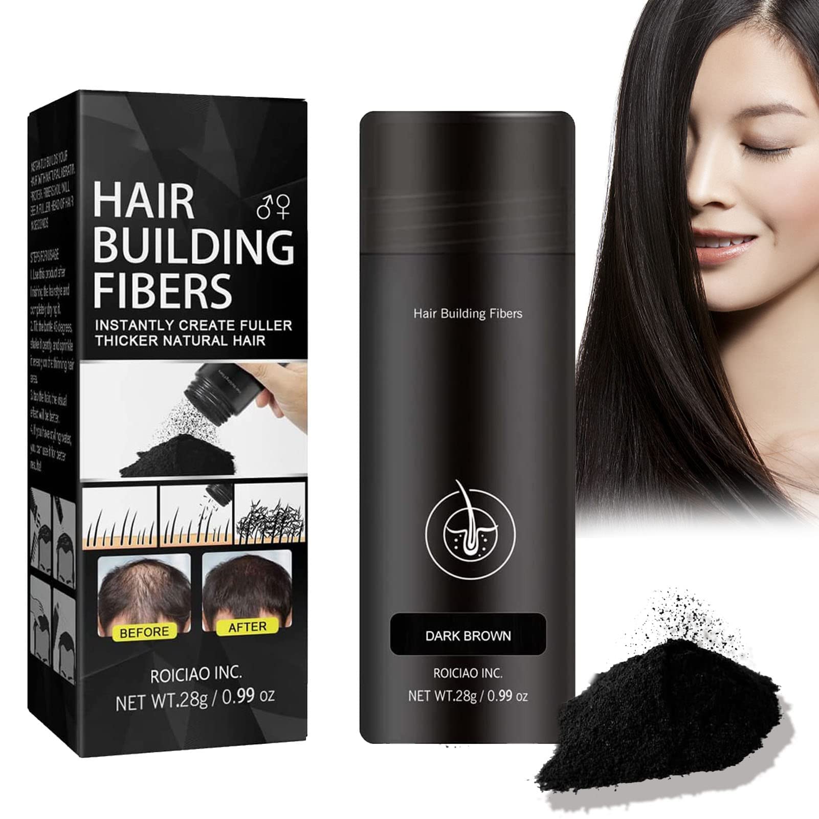 YOOUS Waterproof Hair Fiber Powder for Thinning Hair - Instantly Thicker & Fuller Hair Building Fibers - Natural Looking Hair Thickener for Men & Women - Perfect for Daily Use, Special Occasions & Confidence Boosting