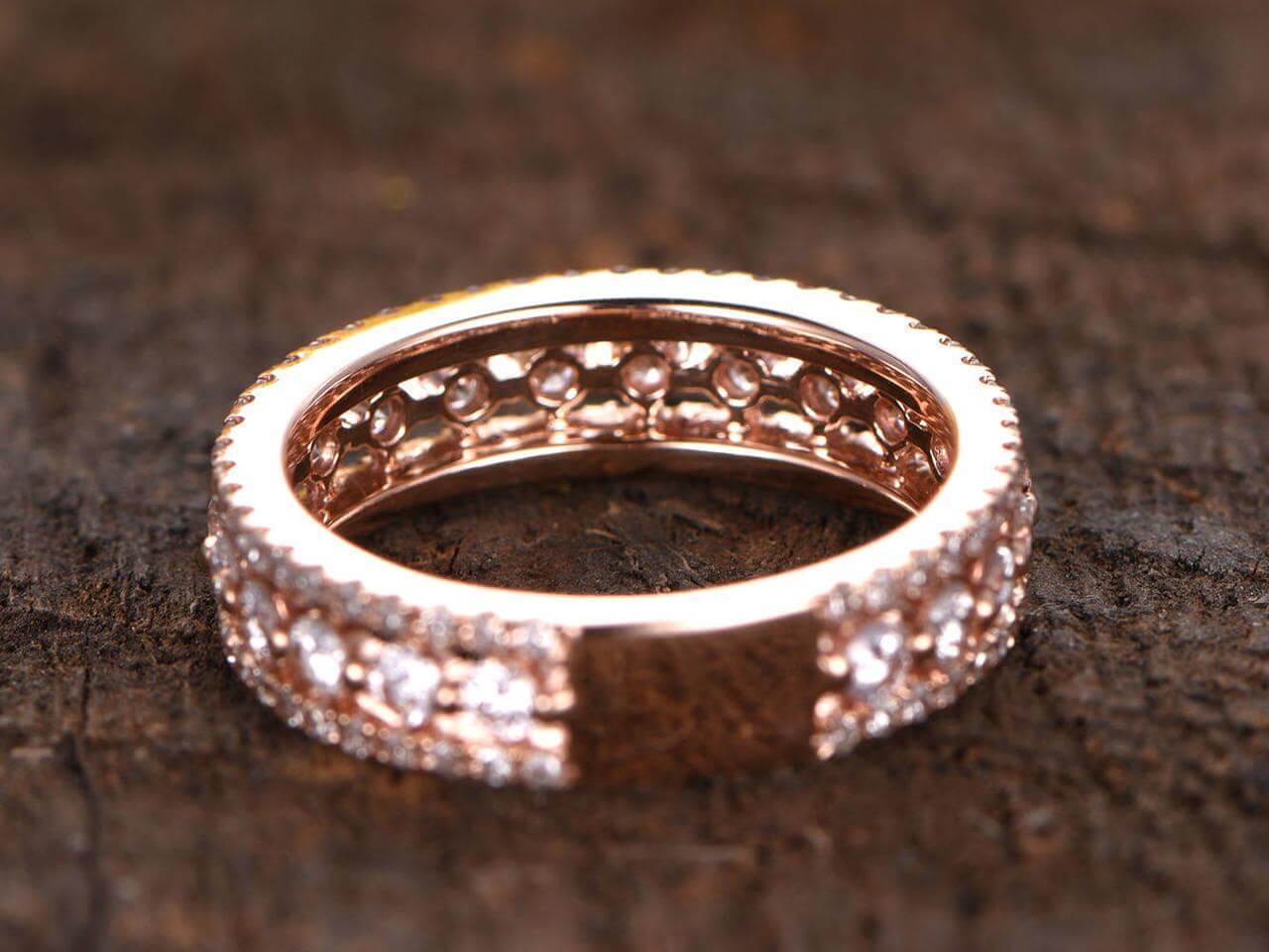 0.75 Carat Full Eternity Moissanite Diamond Wedding Band - Three Row Moissanite Engagement Ring - Stackable 18k Gold Plated Ring for Women - Perfect for Bridal Sets, Anniversary Gifts & Everyday Elegance