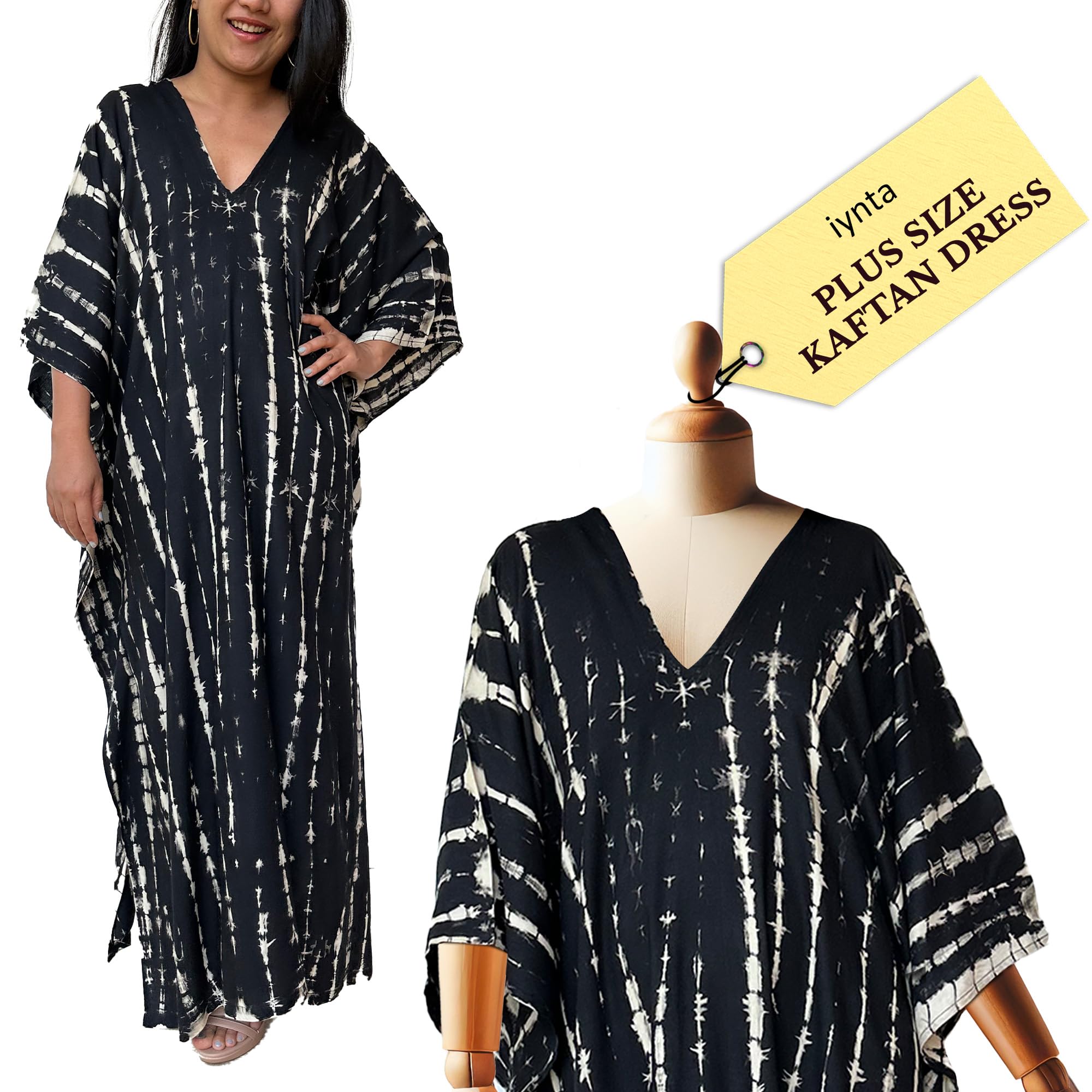 Plus Size Kaftan Dresses for Women - Handmade Tie-Dyed Oversized Maxi Dress | Beach Coverup, Swimsuit Wrap, Vacation Sundress & Lounge Wear (45