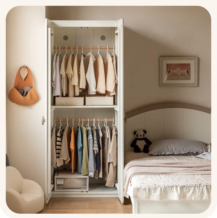 Pine Solid Wood White Cream Children's Wardrobe - Kids Bedroom Storage Organizer for Clothes, Toys & Books - Perfect for Nursery, Bedroom & Playroom Organization
