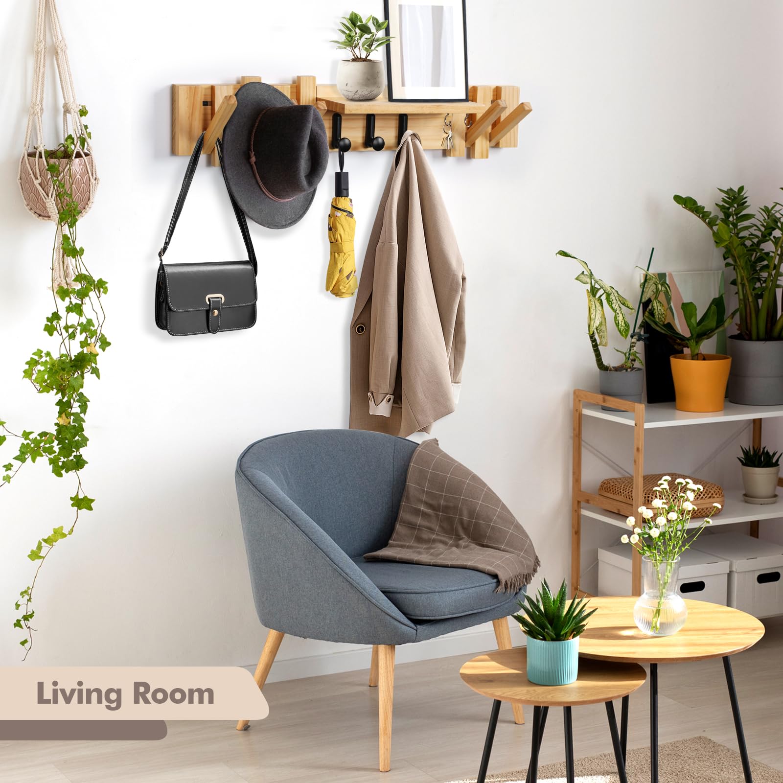 Zingoetrie Wooden Coat Rack Wall Mount Shelf with 11 Hooks - Sturdy Wall Mounted Entryway Organizer for Coats, Bags, Hats & Umbrellas - Perfect Housewarming & Holiday Gift for Home, Office, or Dorm Decor