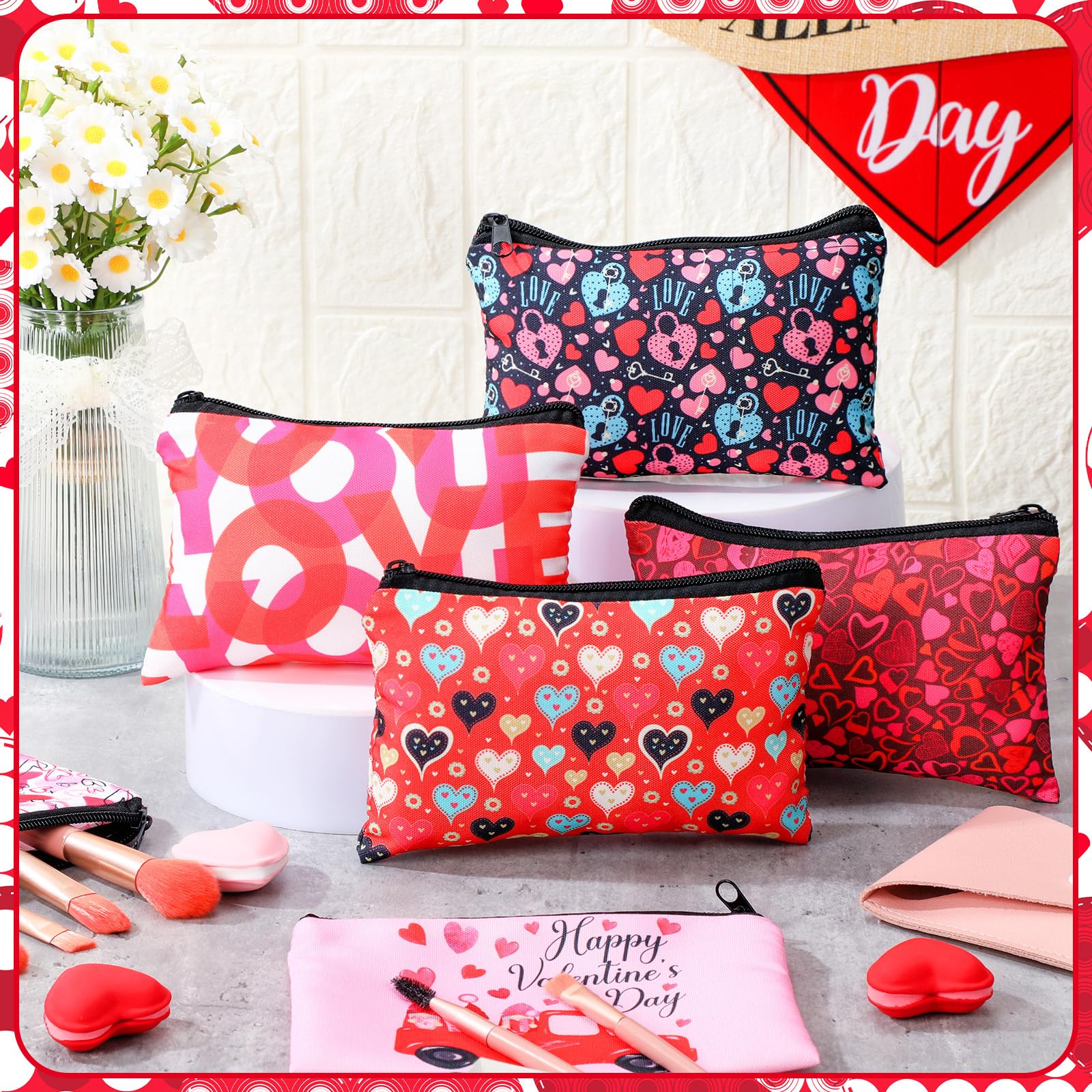 24 Pcs Valentine's Day Makeup Bags - Cute Cosmetic & Toiletry Zipper Pouches for Women | Perfect Gift Set for Valentine's, Travel, and Daily Organizing | Abbylike Beauty Essentials