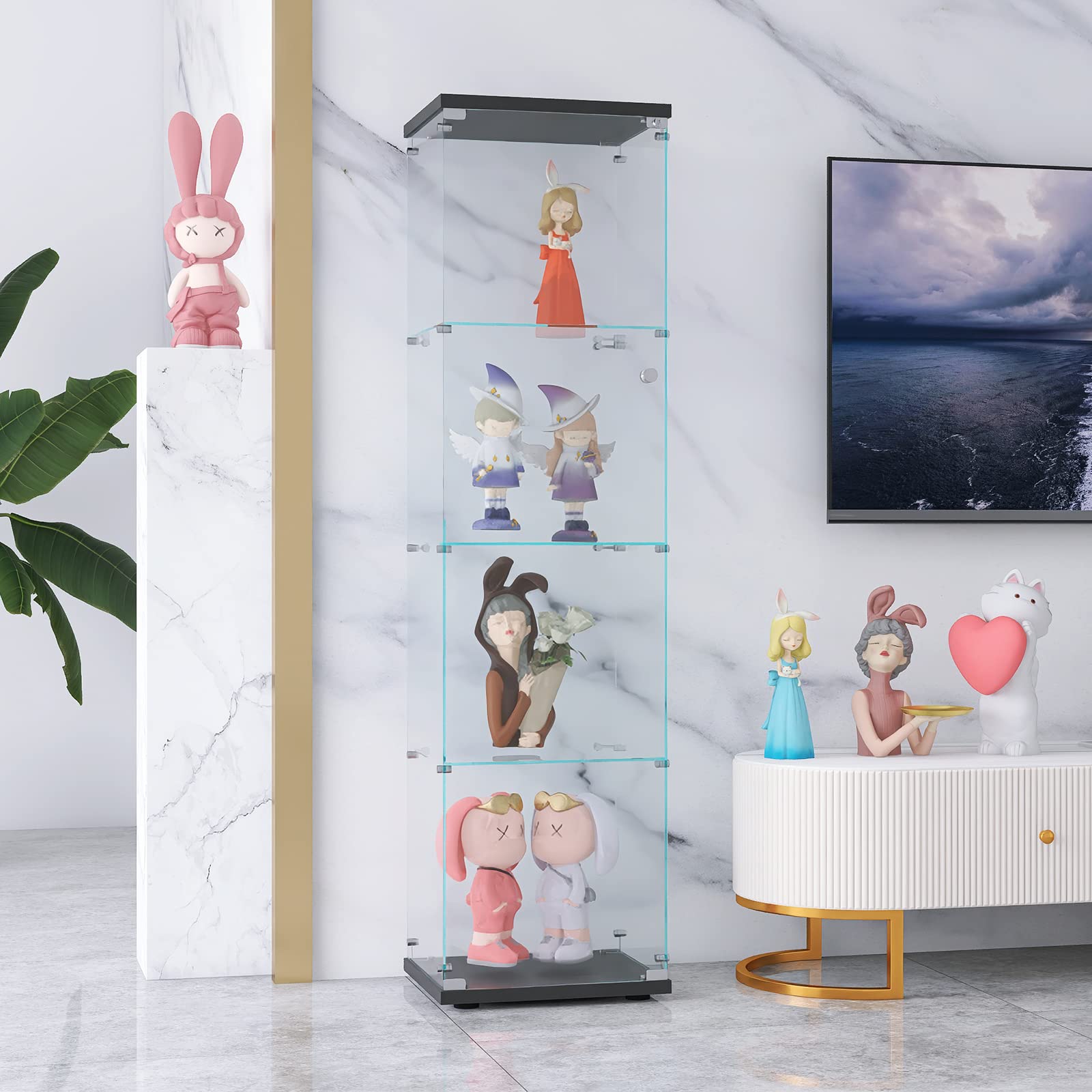 Gxcevsou 4-Shelf Glass Display Cabinet with Door - 64