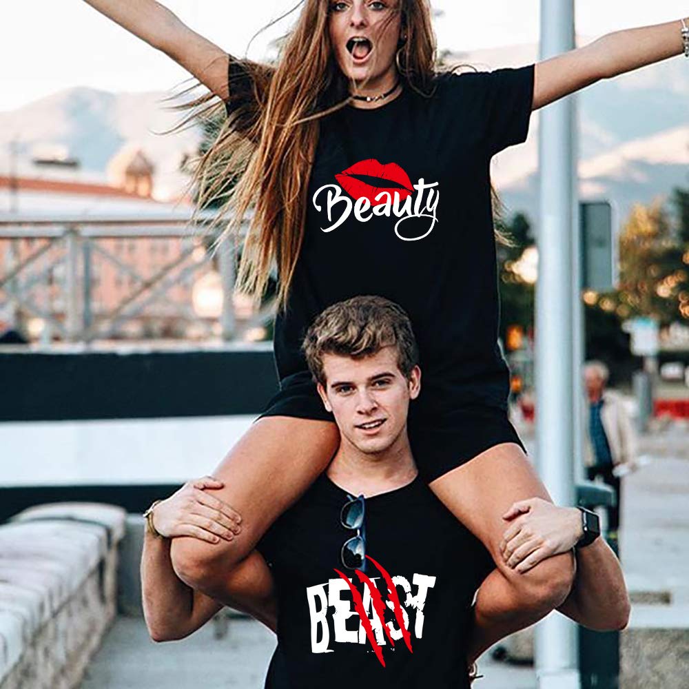 Beauty & Beast Couple T-Shirts for Valentine's Day & Newlyweds - Matching His & Hers Outfits