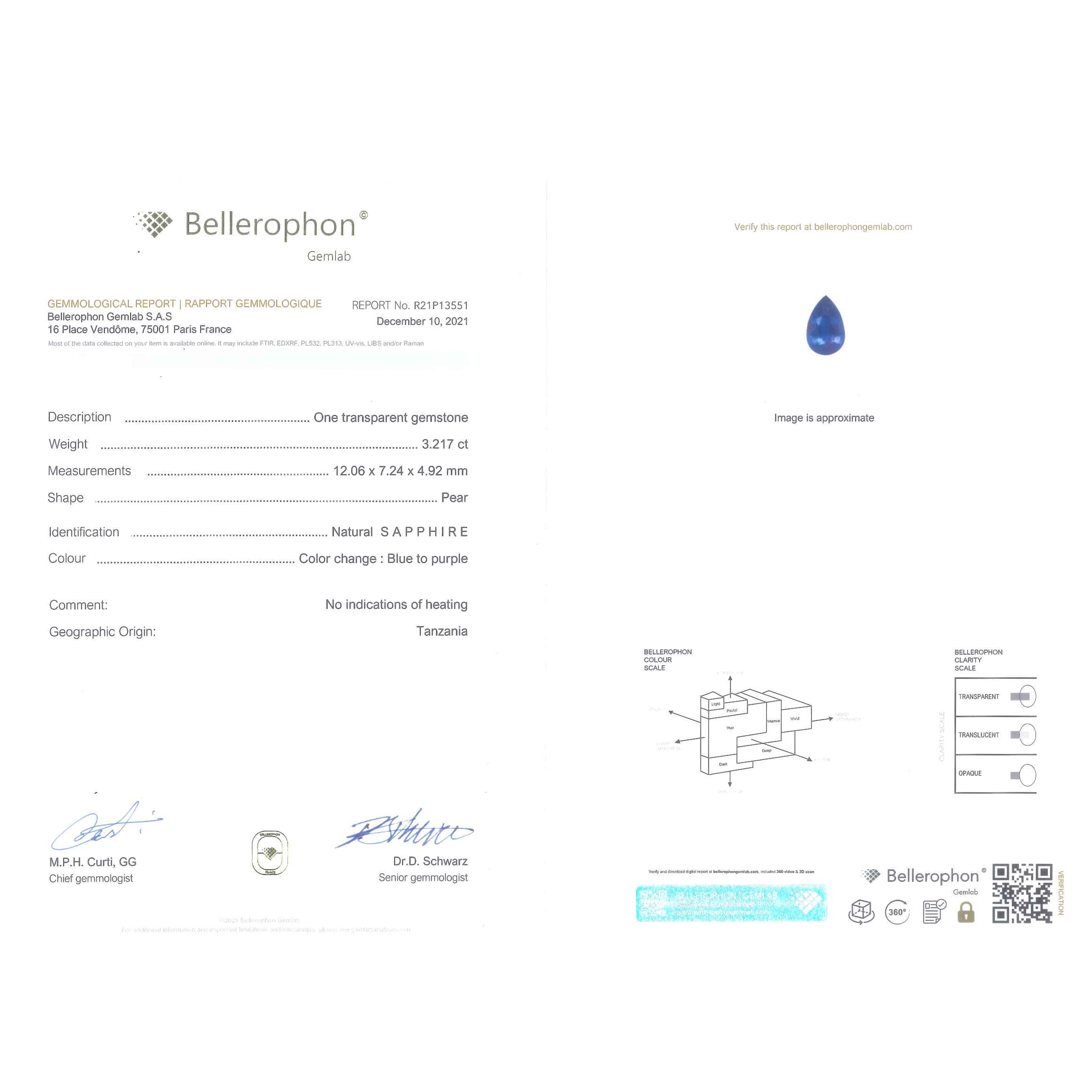 3.21ct Pear Cut Brilliant Blue Sapphire Gemstone - 12.09x7.26x4.93mm for Engagement Rings & Fine Jewelry Making