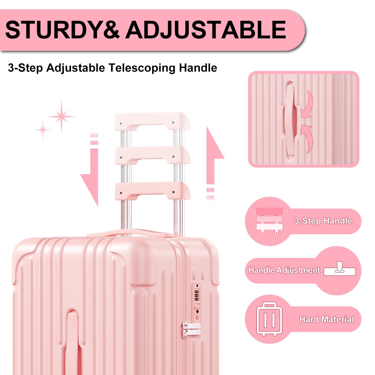Krute 20 Inch Carry On Luggage - Airline Approved PC+ABS Hardshell Suitcase with 360° Double Spinner Wheels & TSA Lock (Pink) - Perfect for Business Travel, Weekend Getaways & Airplane Cabins