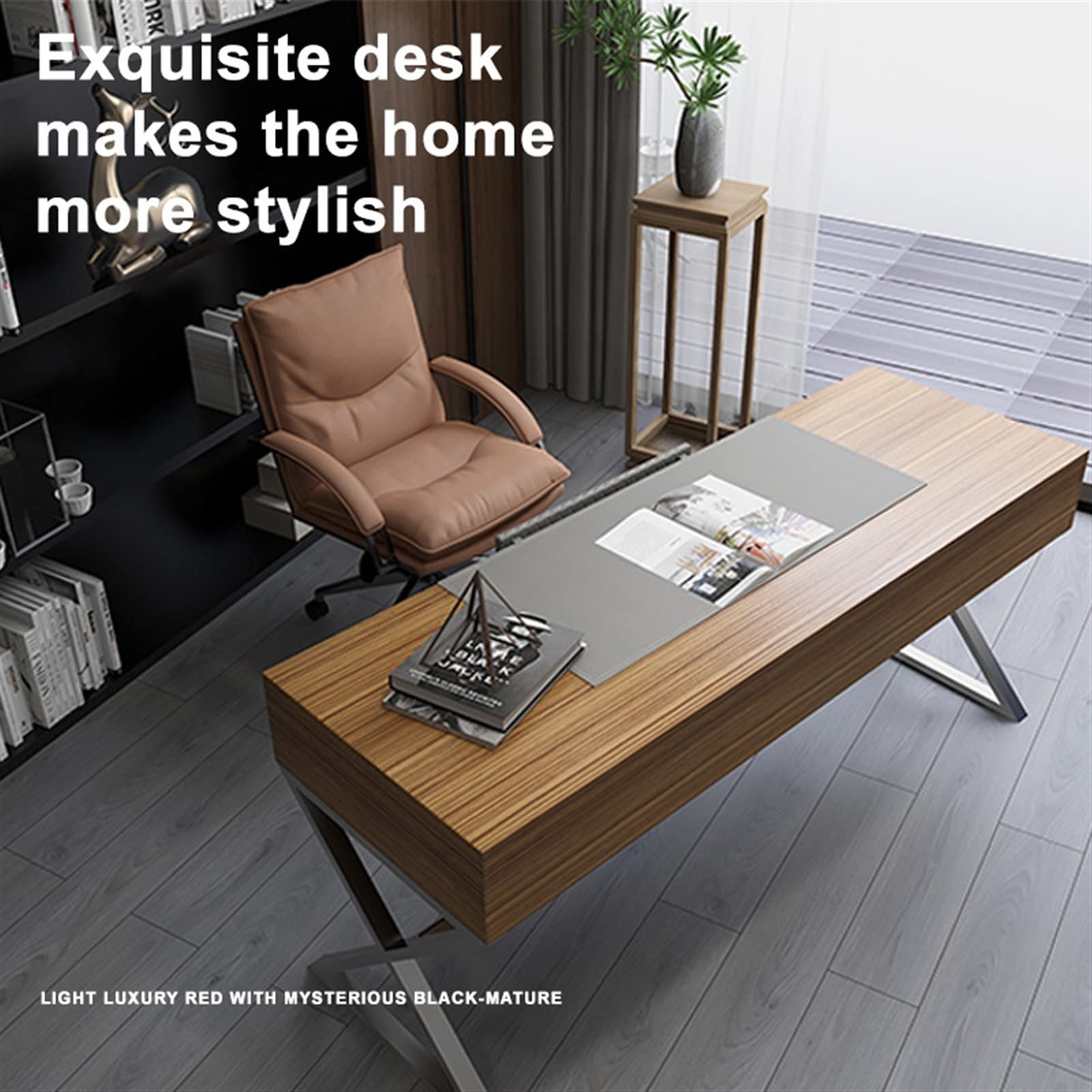 Modern Luxury Wooden Computer Desk with Leather Top & Large Drawers - Home Office Laptop Workstation for Study & Work | Ergonomic PC Desk for Small Spaces & Professional Workspaces