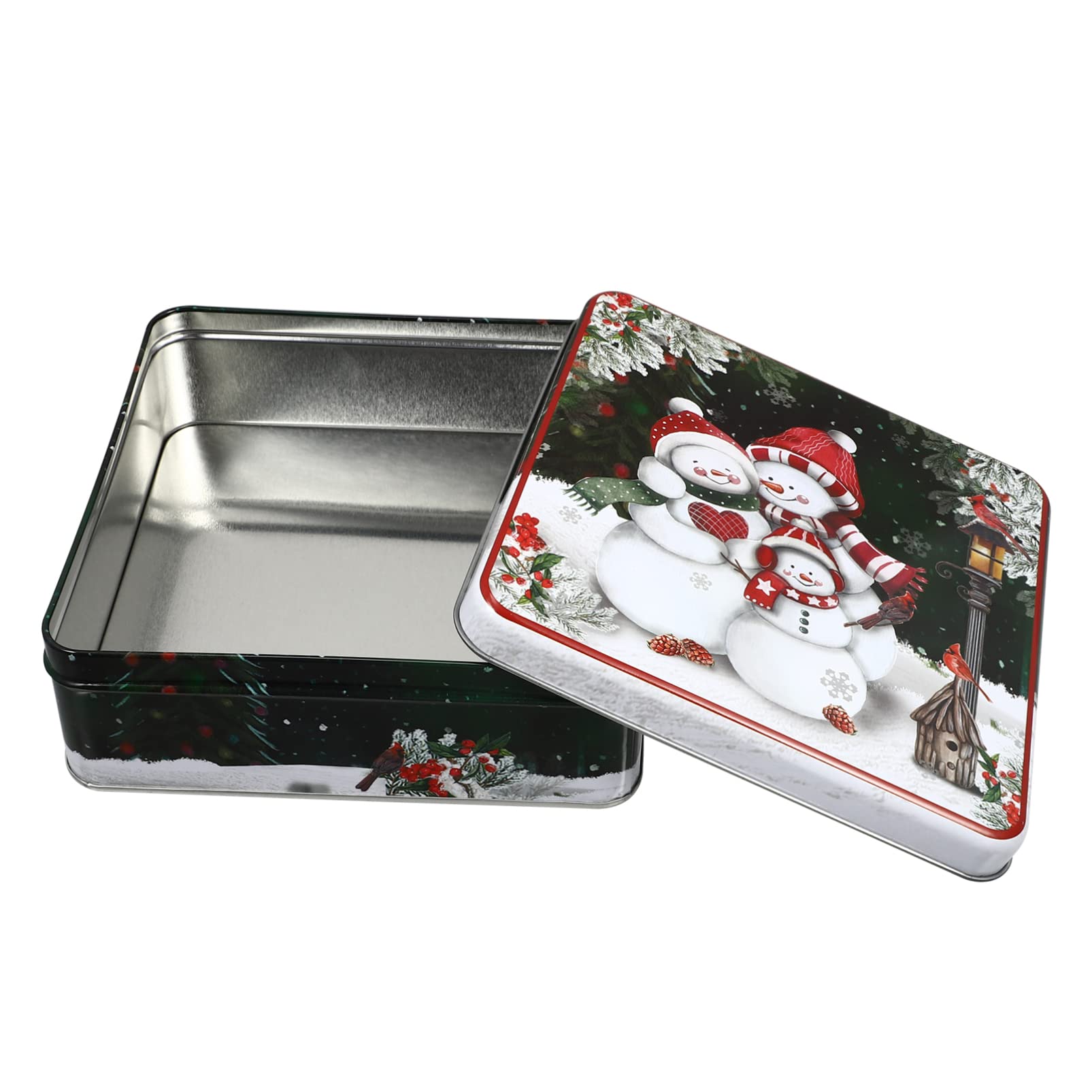 Angoily Square Christmas Cookie Tins with Lid - Large Snowman Printed Metal Storage Containers for Holiday Cookies, Candy & Food Gifts - Perfect for Xmas Party Favors, Gift Giving & Festive Treat Storage