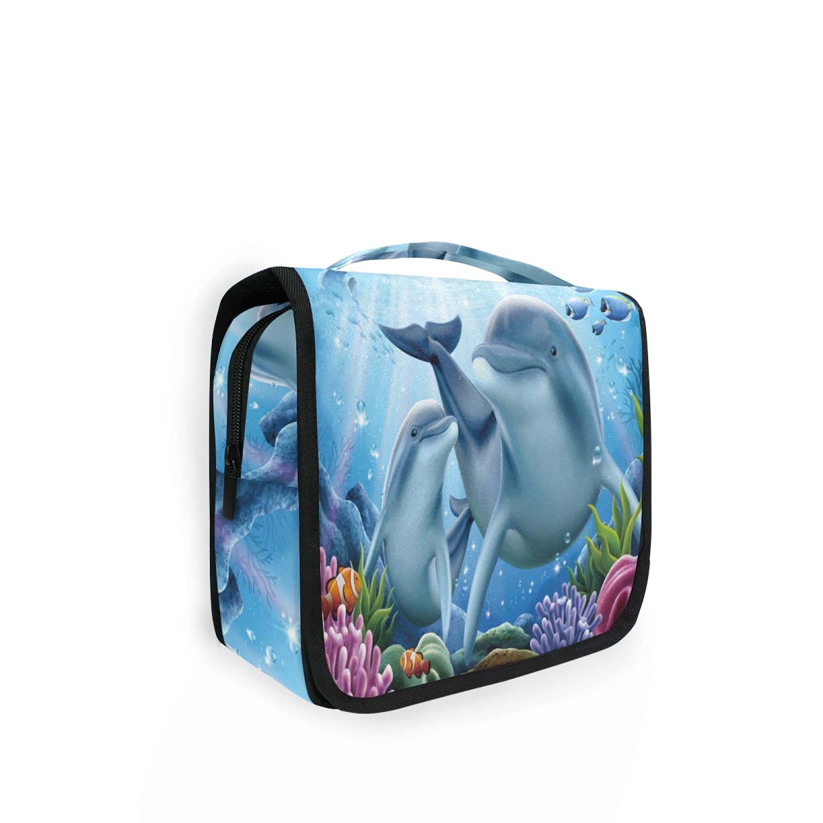 Moyyo Cute Dolphin Family Travel Toiletry Bag - Hanging Waterproof Cosmetic Organizer for Women, Girls & Kids - Perfect for Gym, Camping, Beach & Vacation Trips