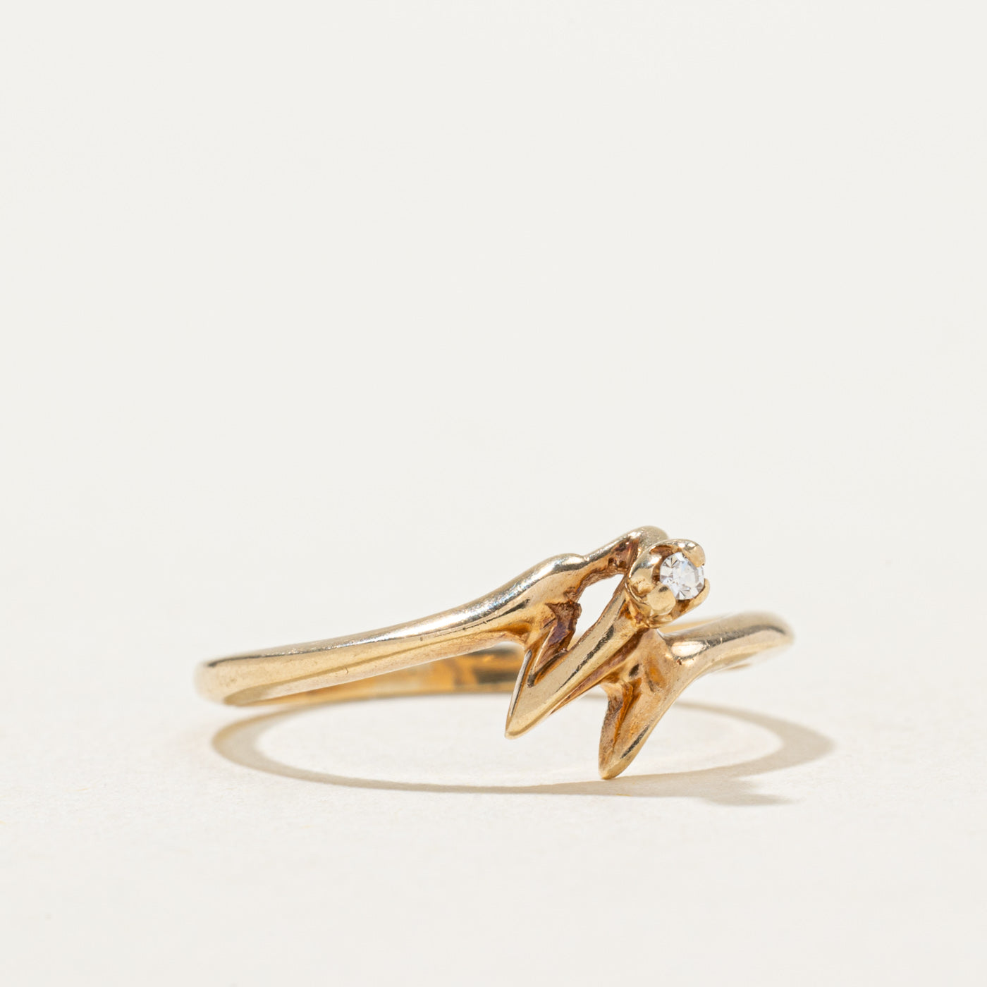 10K Gold Diamond Zigzag Abstract Ring - 0.01ct Sparkling Solitaire - Size 4.5 - Elegant Stackable Ring for Women - Perfect for Anniversary, Engagement & Everyday Wear